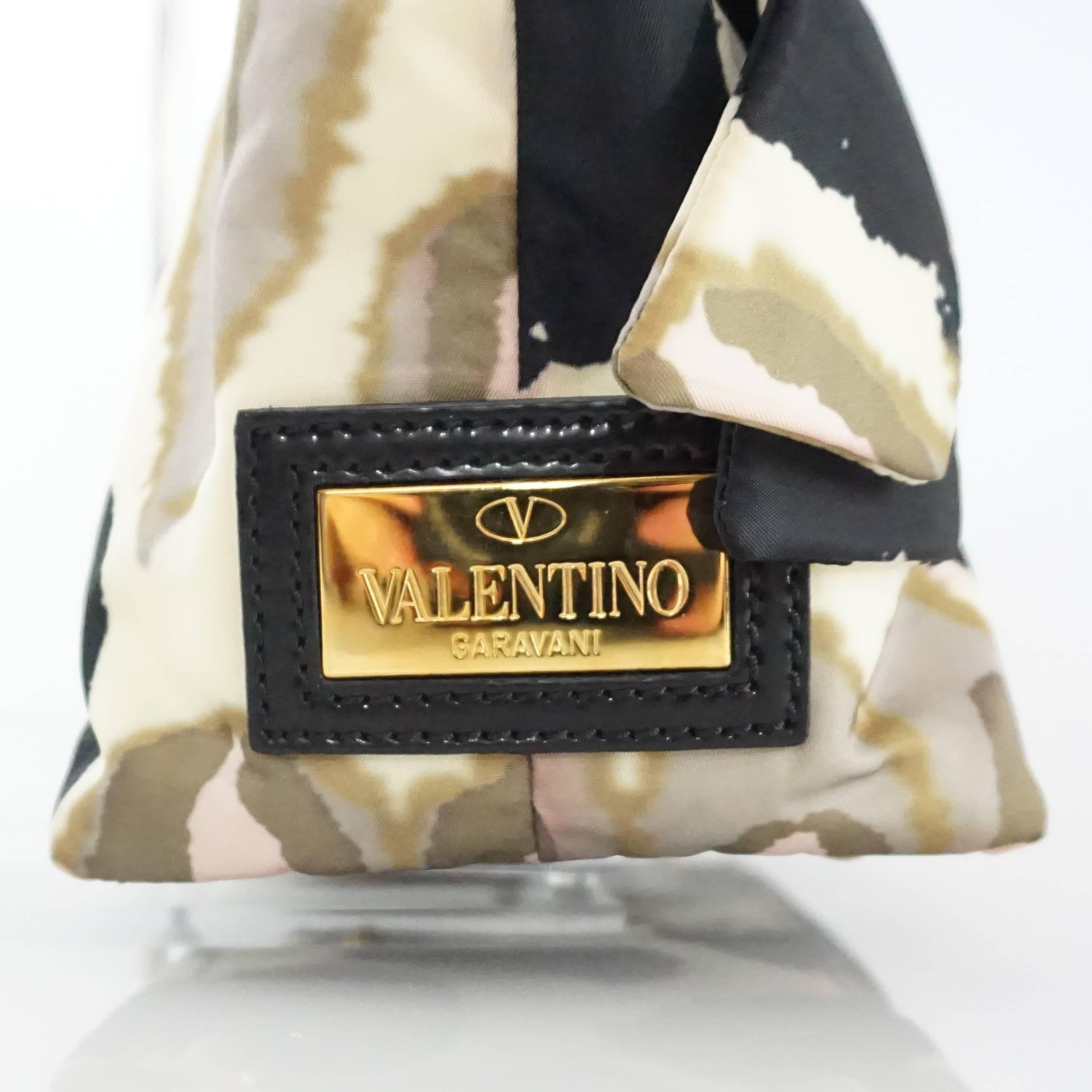 Valentino Tan, Black, and Pink Print Nylon Bow Tote 1