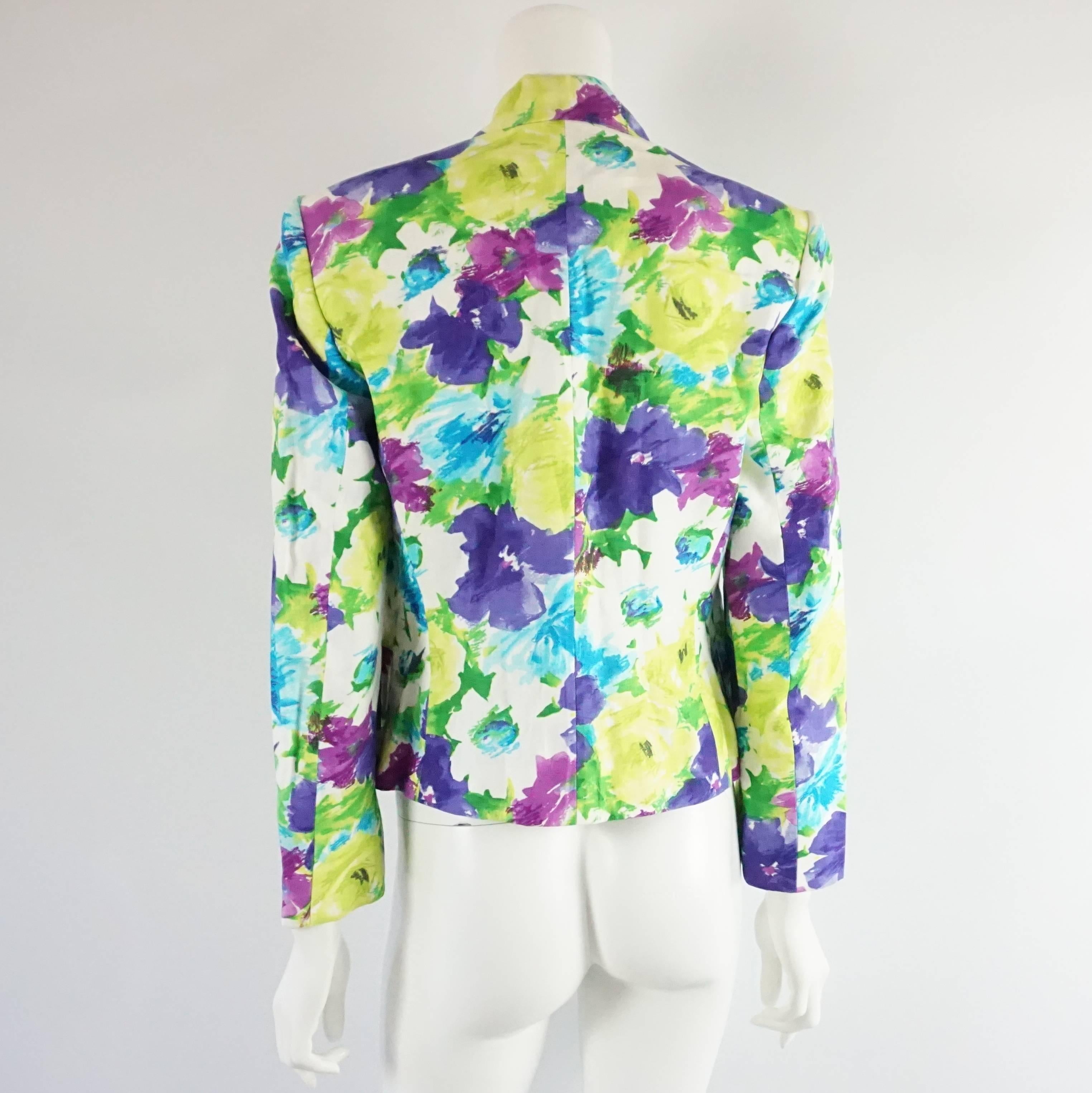 Gray Celine Multicolored Floral Printed Linen Jacket - 38 