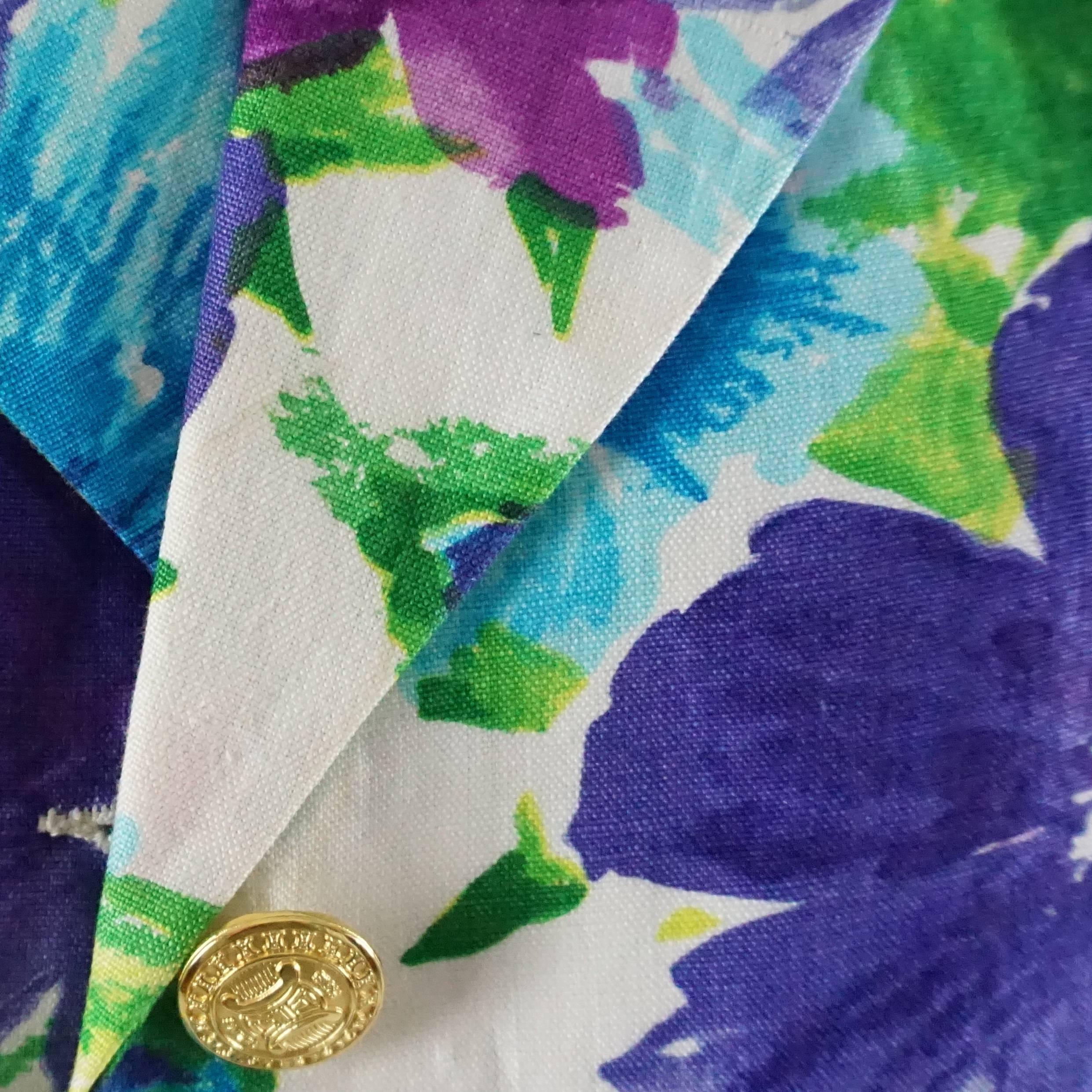 Celine Multicolored Floral Printed Linen Jacket - 38  1