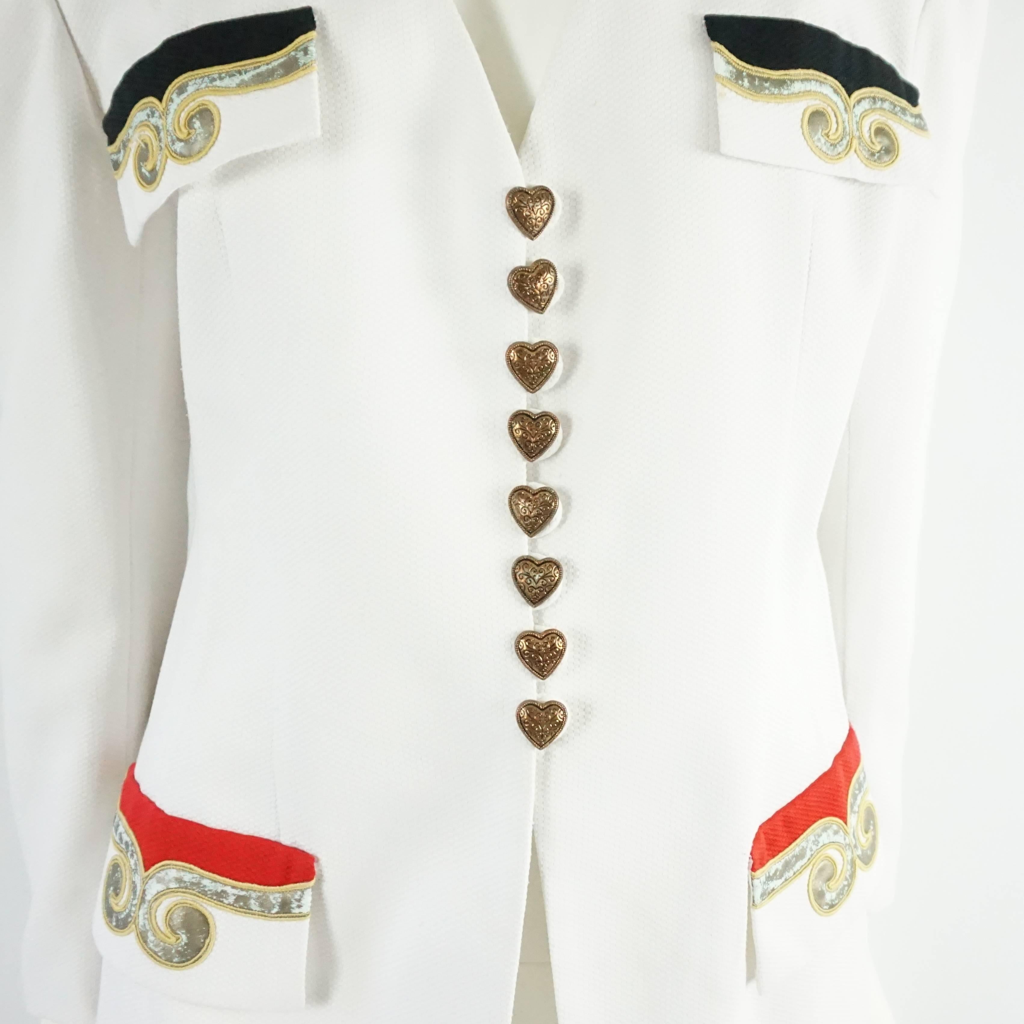 Pierre Balmain Chaqueta Bordada de Algodón Blanco Años 90 - Talla Mediana en Bueno estado para la venta en West Palm Beach, FL