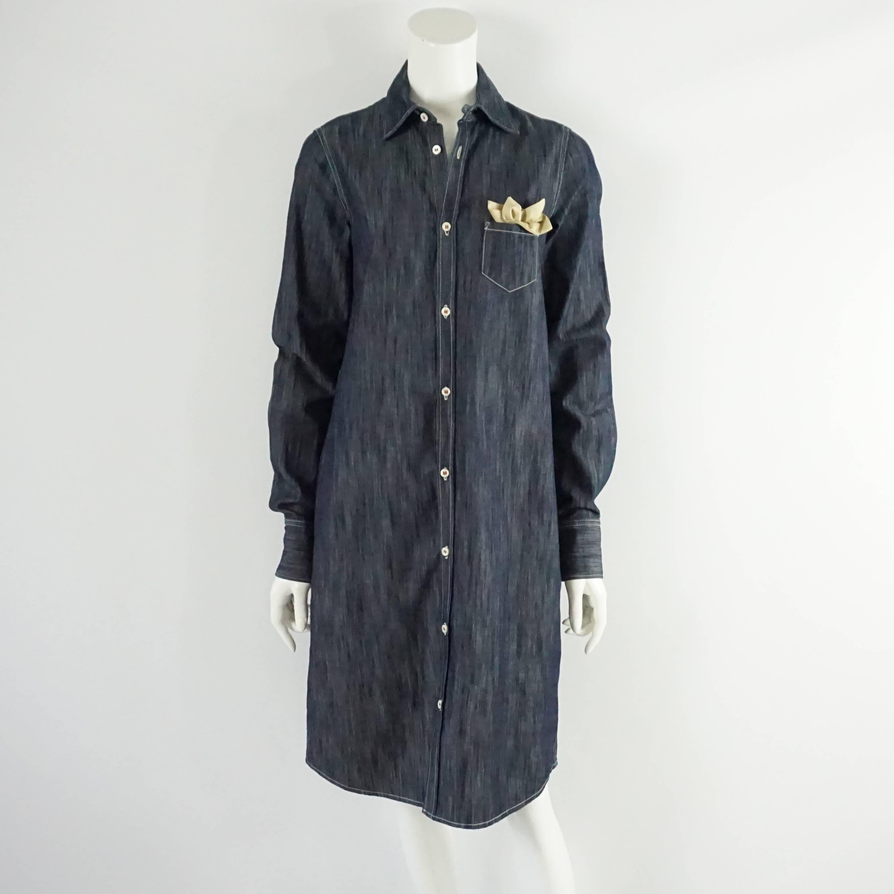 DSquared2 Blue Denim Dress with Belt and Attached Pocket Square - 44 1