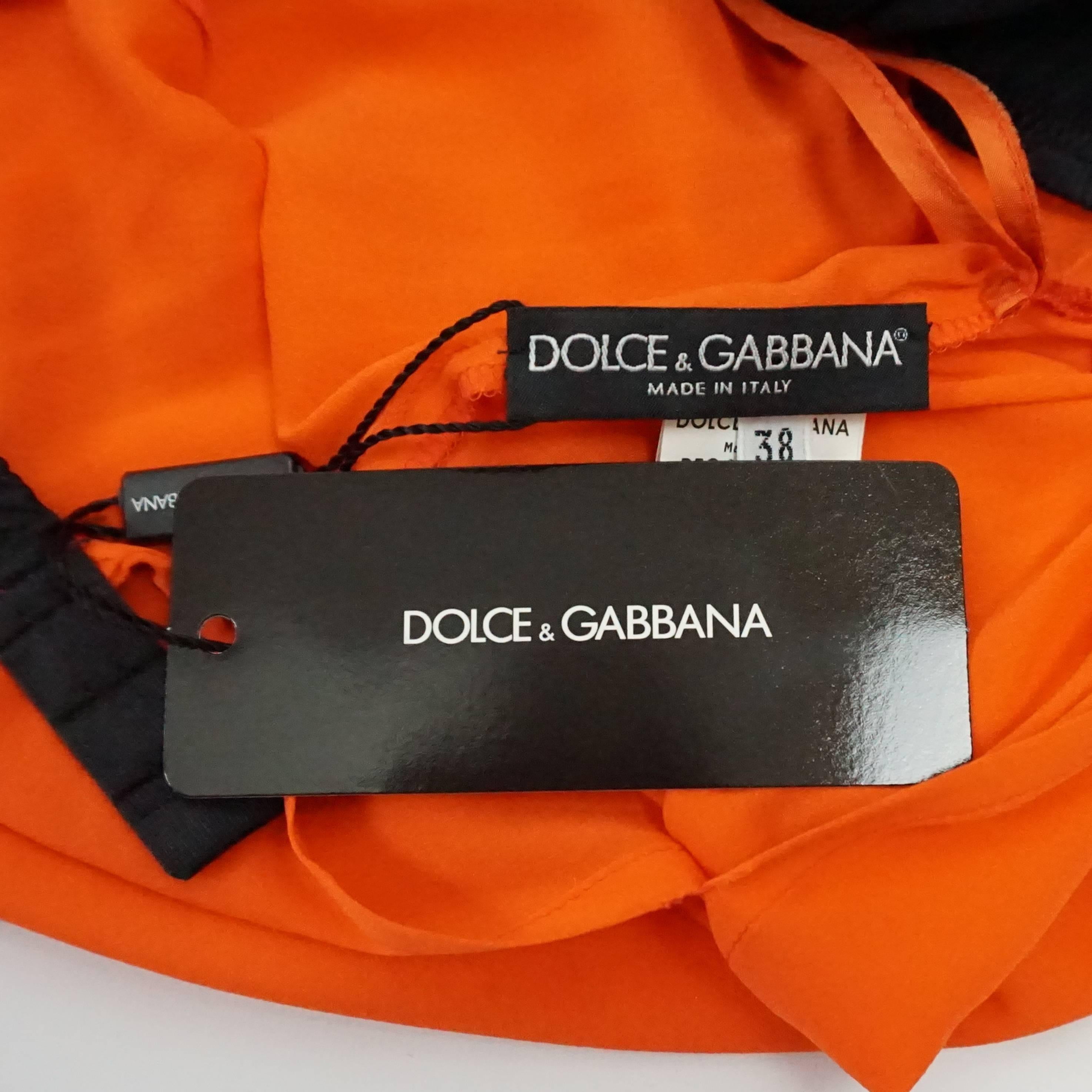 Dolce & Gabanna Orange Silk Top w/ Black Lace Bra - 38 - NWT  1
