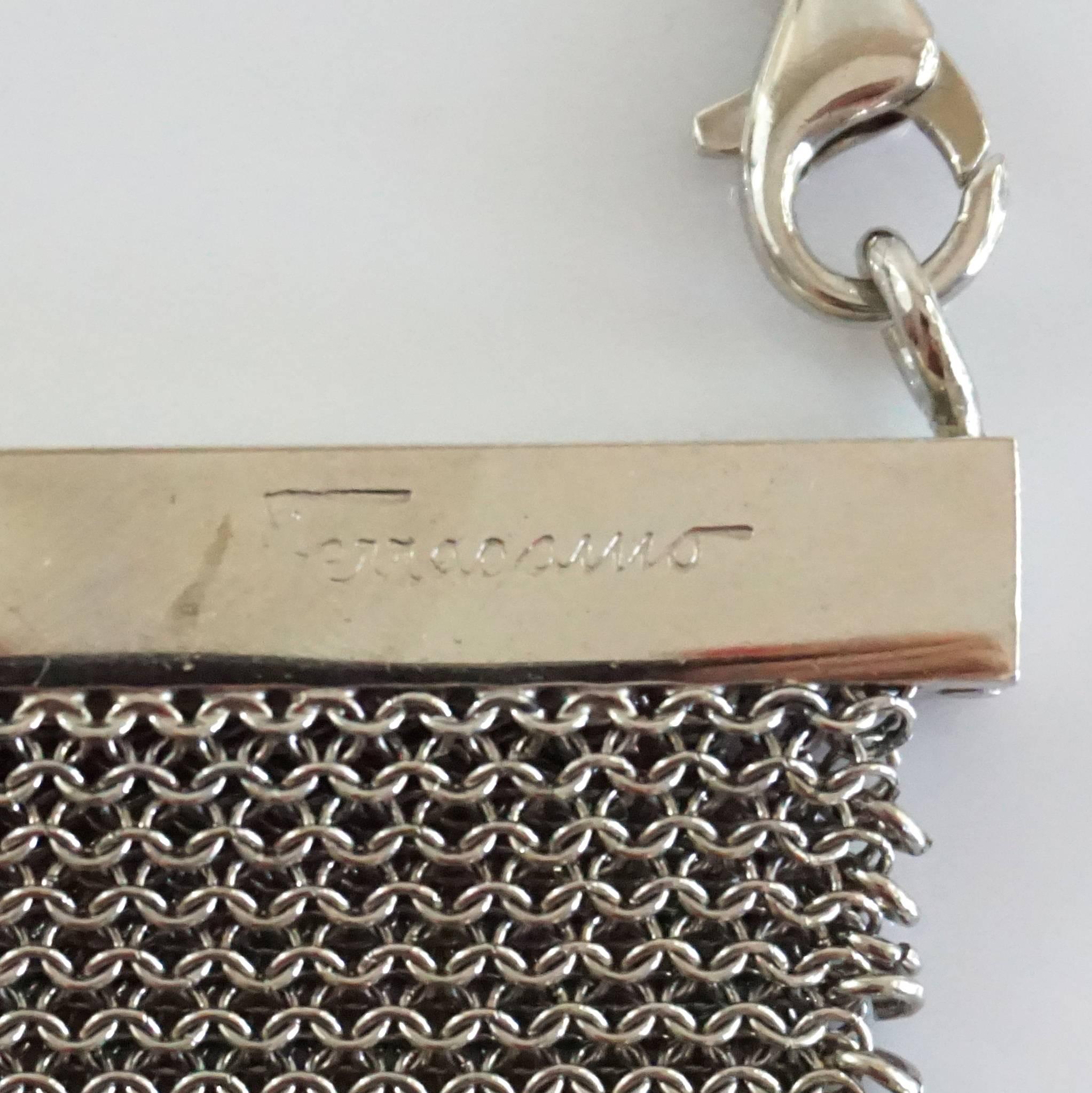 Salvatore Ferragamo Silver Mesh Bag and Clutch In Excellent Condition In West Palm Beach, FL