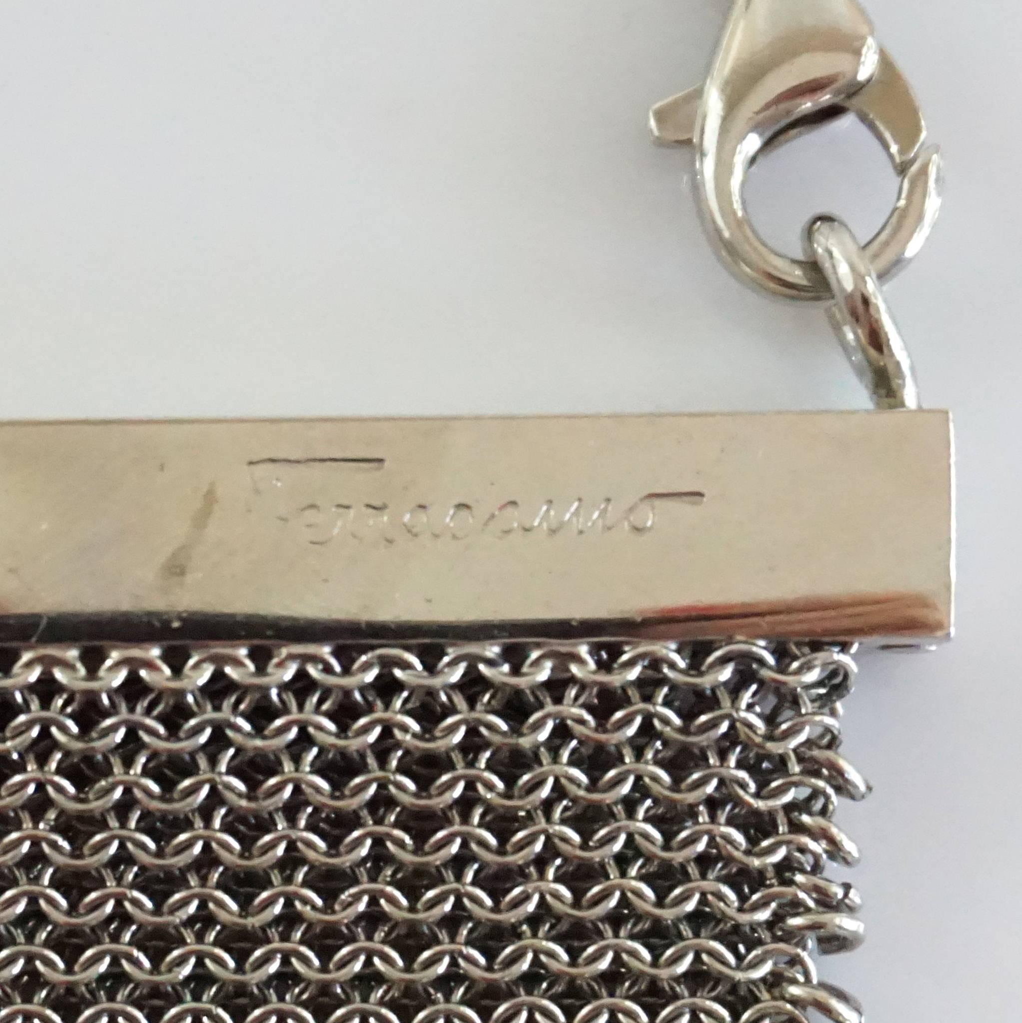 Salvatore Ferragamo Silver Mesh Bag and Clutch  In Excellent Condition For Sale In West Palm Beach, FL