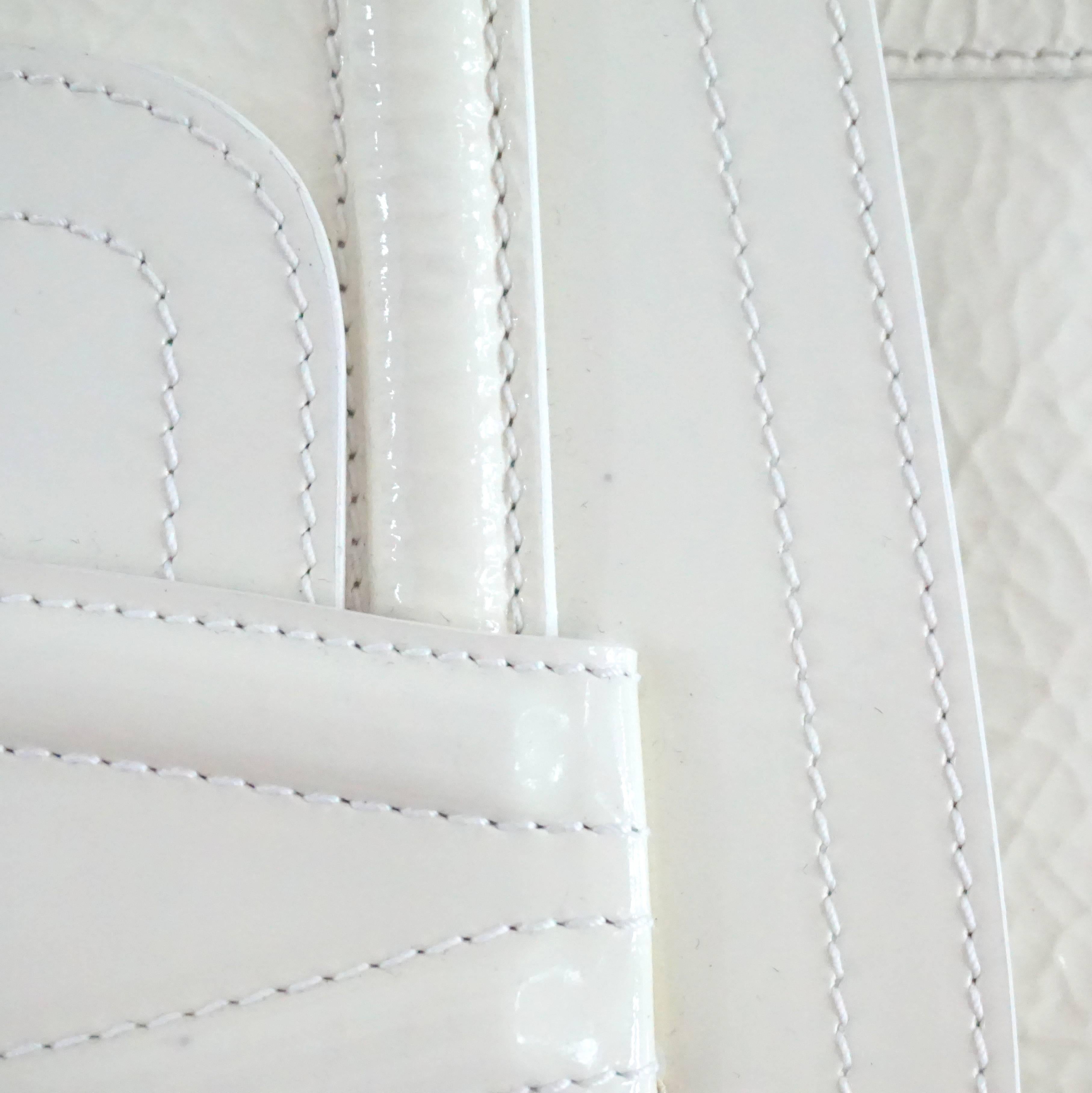 Oscar de la Renta Ivory Patent Leather Large Clutch  2