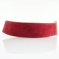 Ungaro Red Suede Belt with Gold Chain Trim - 38 - 1980's