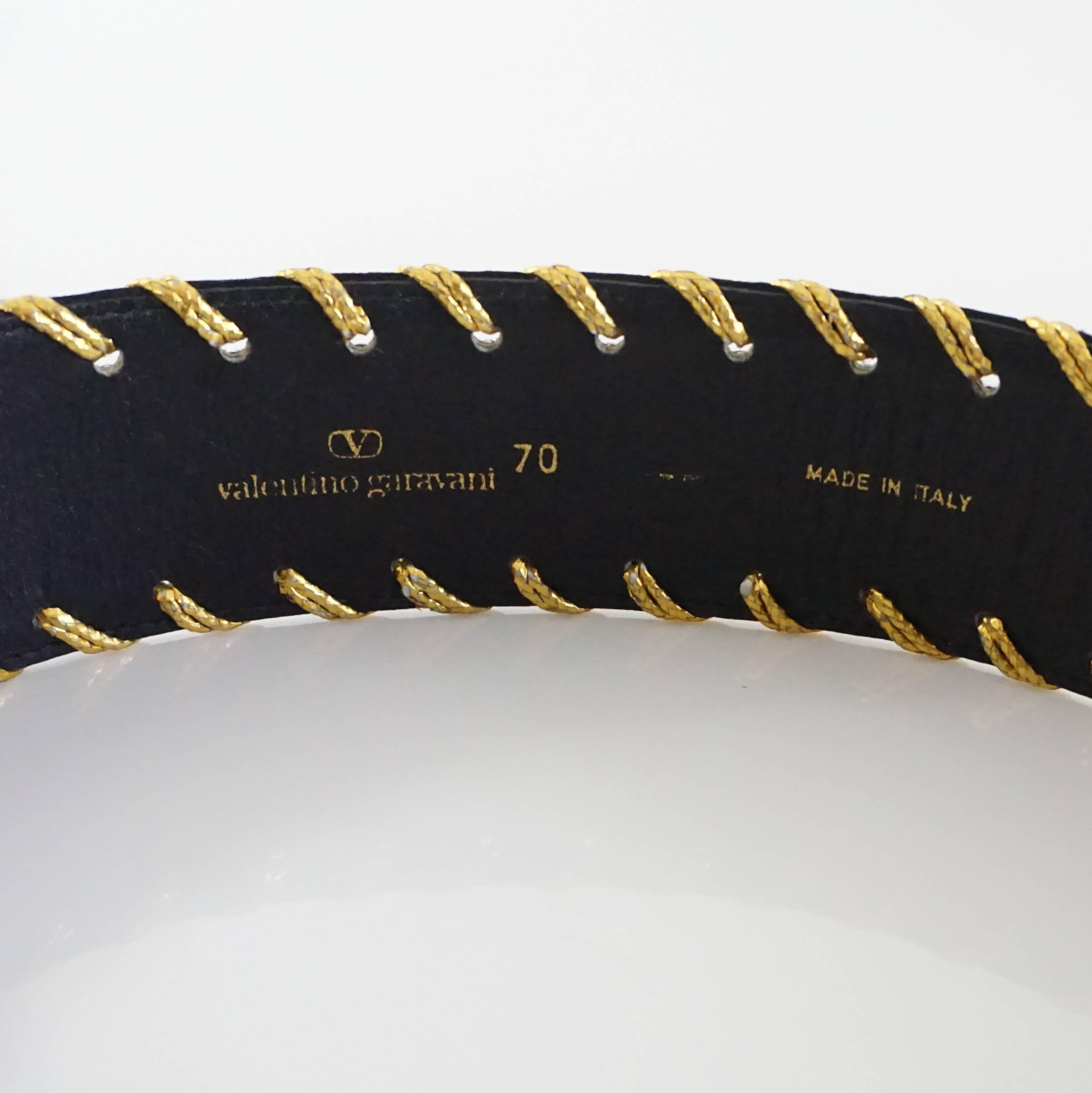 Valentino Black Satin Belt with Gold Woven Trim - 70 - 1980's  2