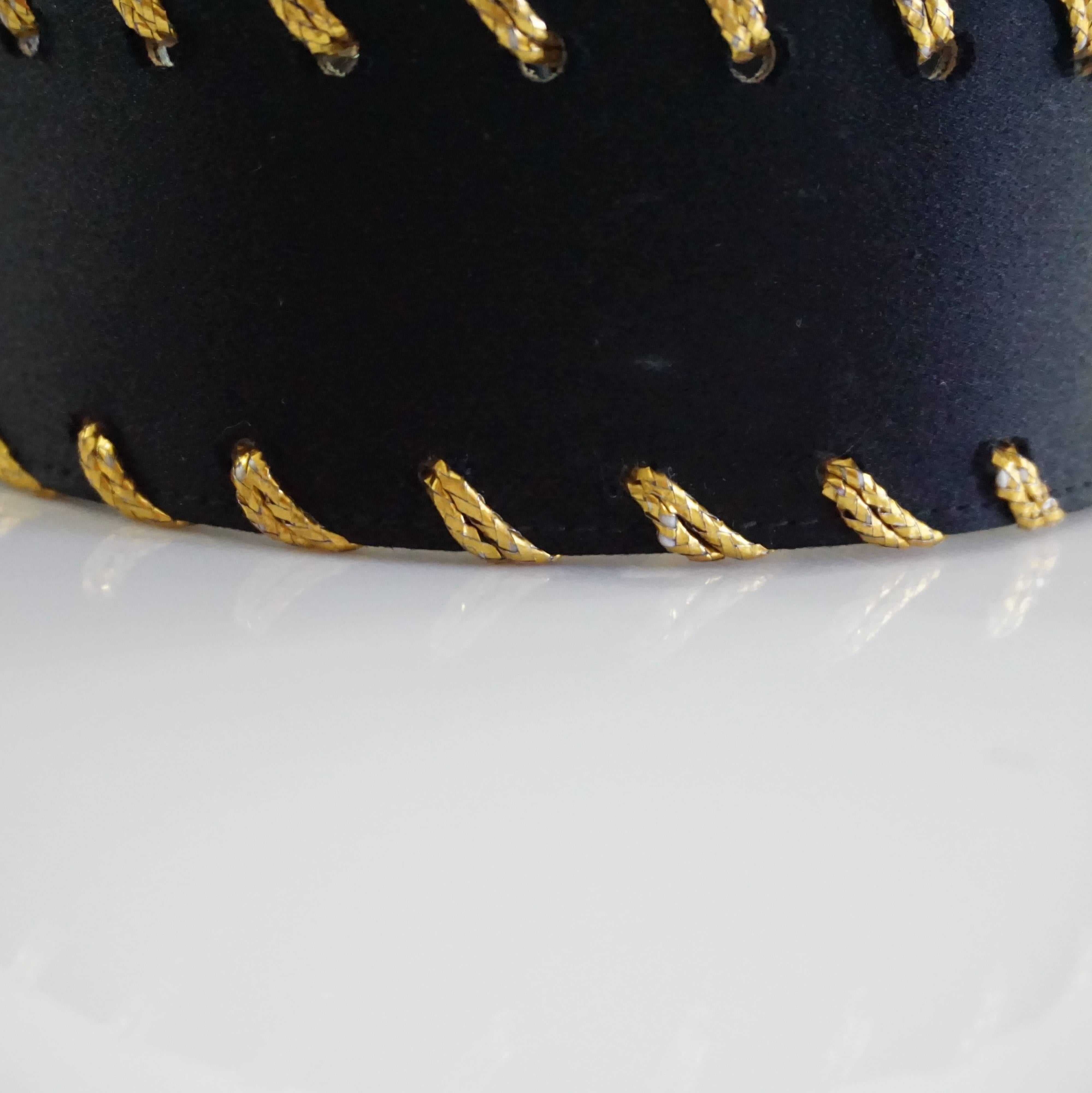 Valentino Black Satin Belt with Gold Woven Trim - 70 - 1980's  3