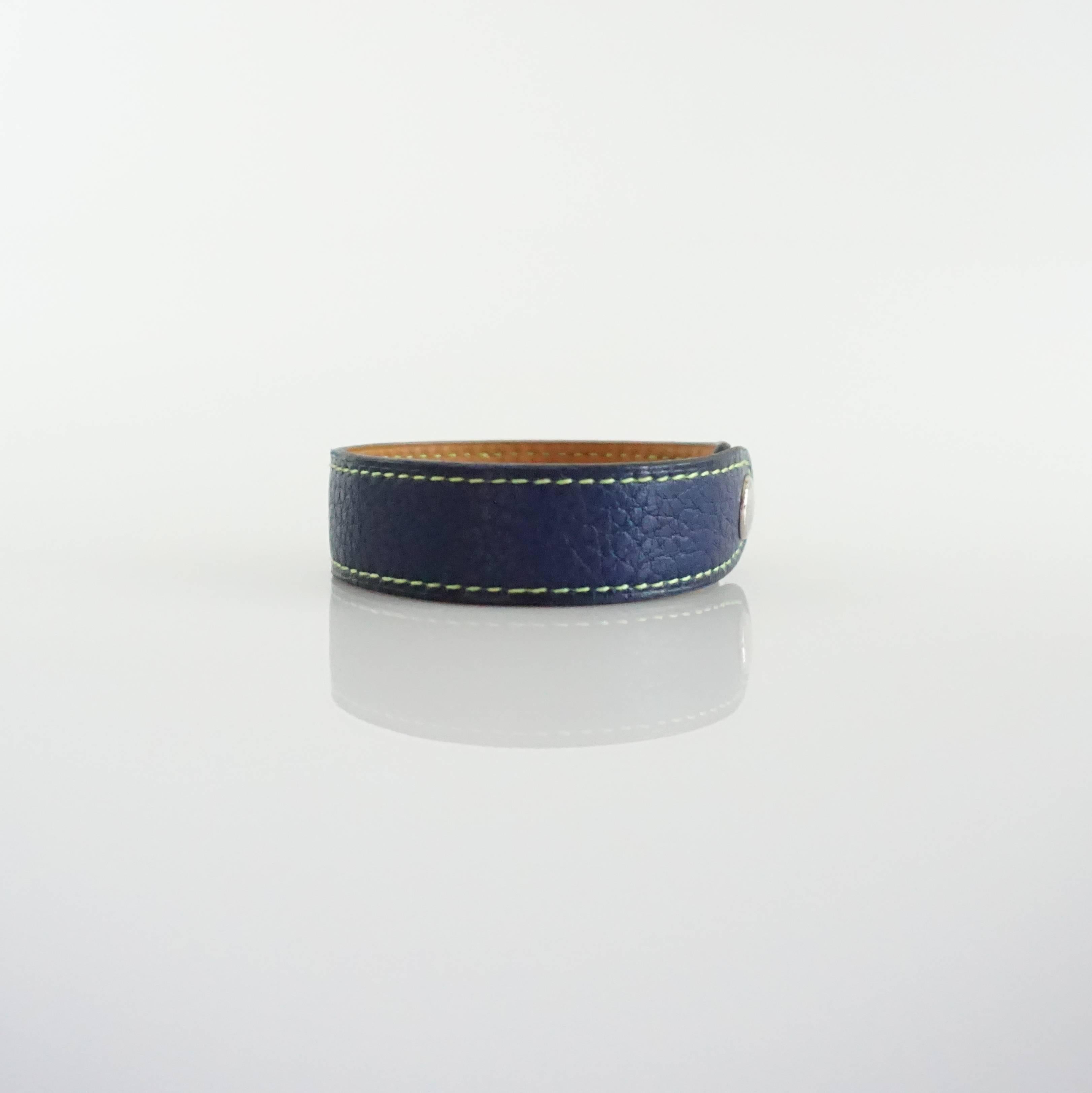 Hermes Blue Leather Bracelet  In Excellent Condition In West Palm Beach, FL