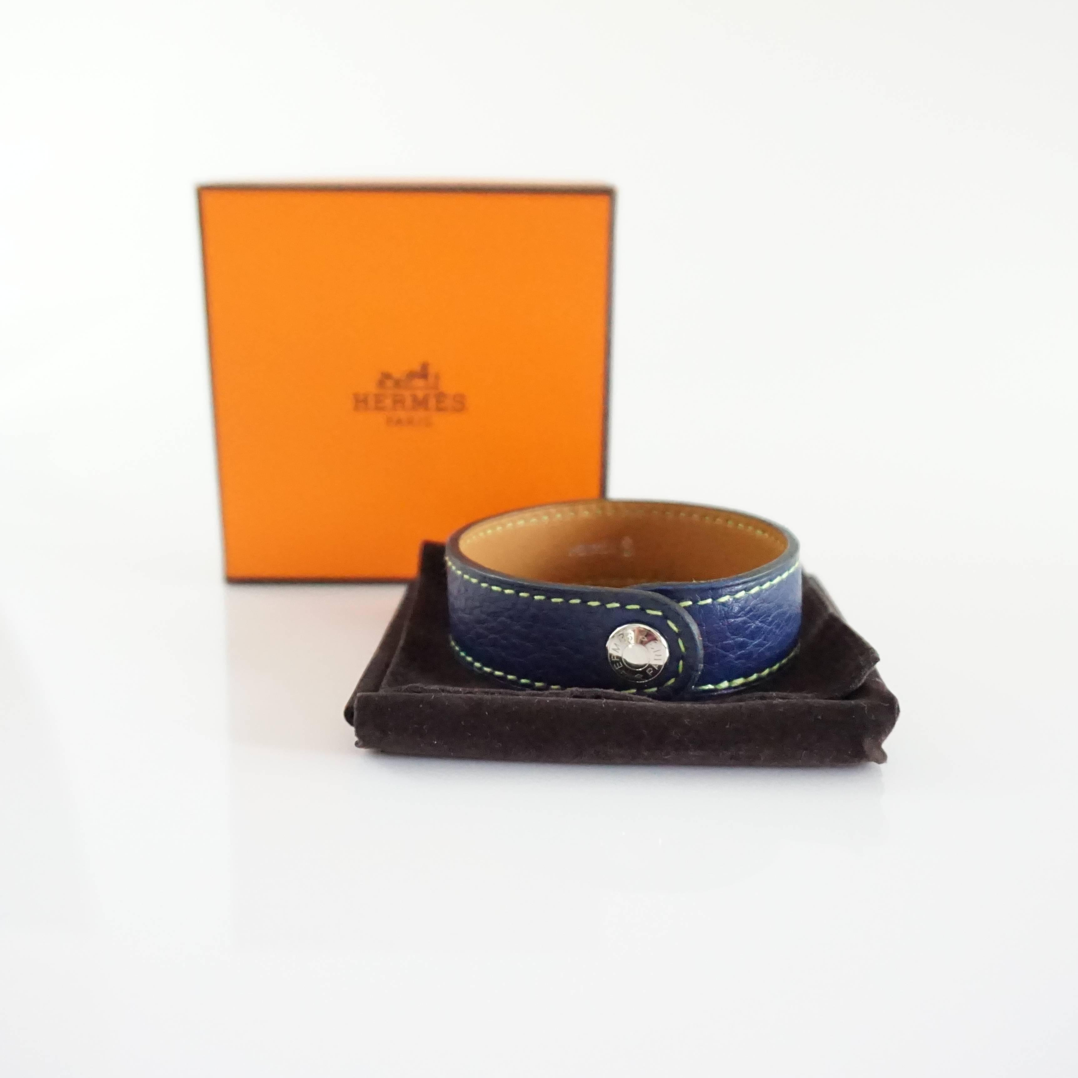 Hermes Blue Leather Bracelet  3