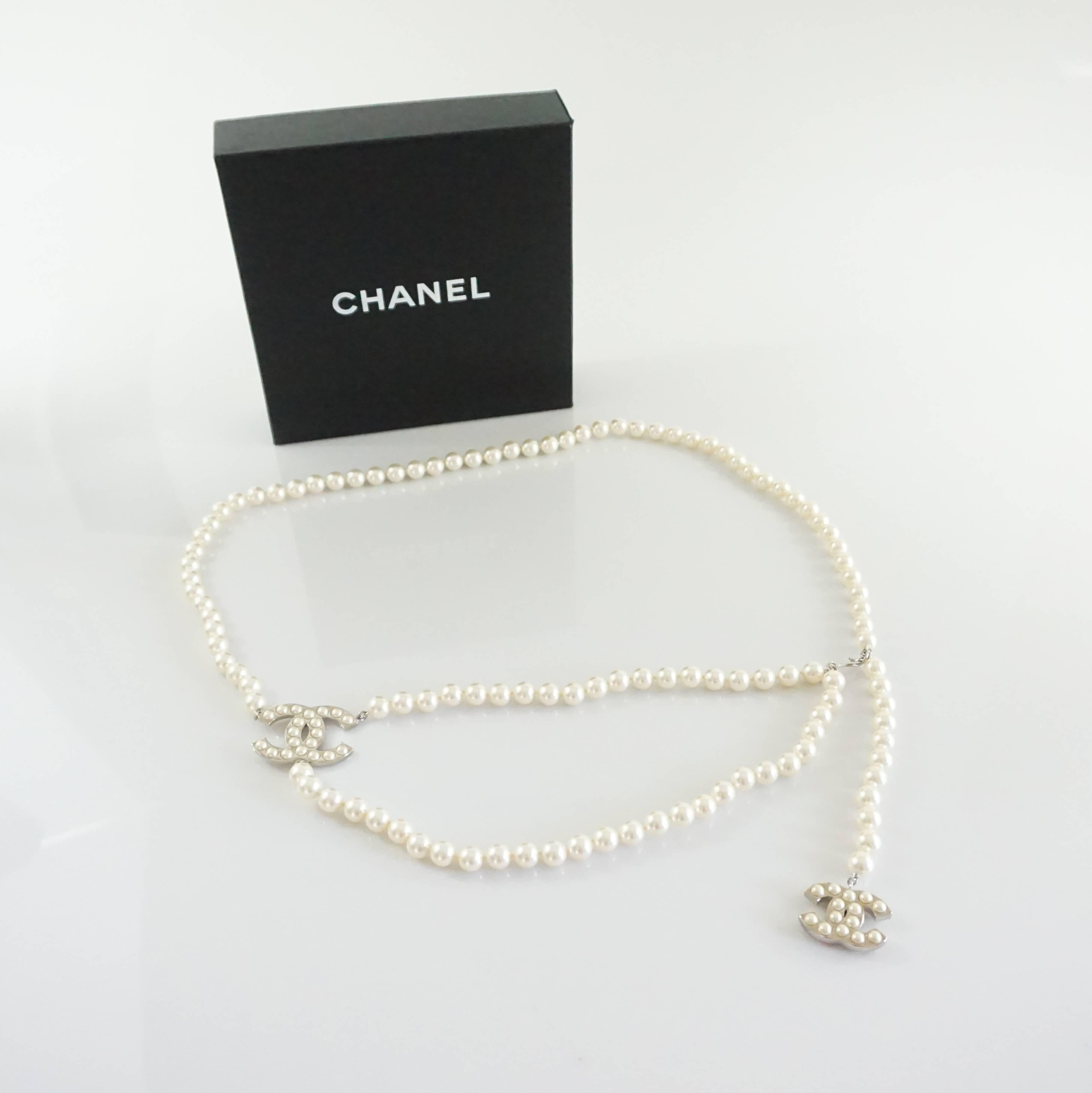 Chanel Pearl Necklace and Belt with CC Charms - 2014 In New Condition In West Palm Beach, FL