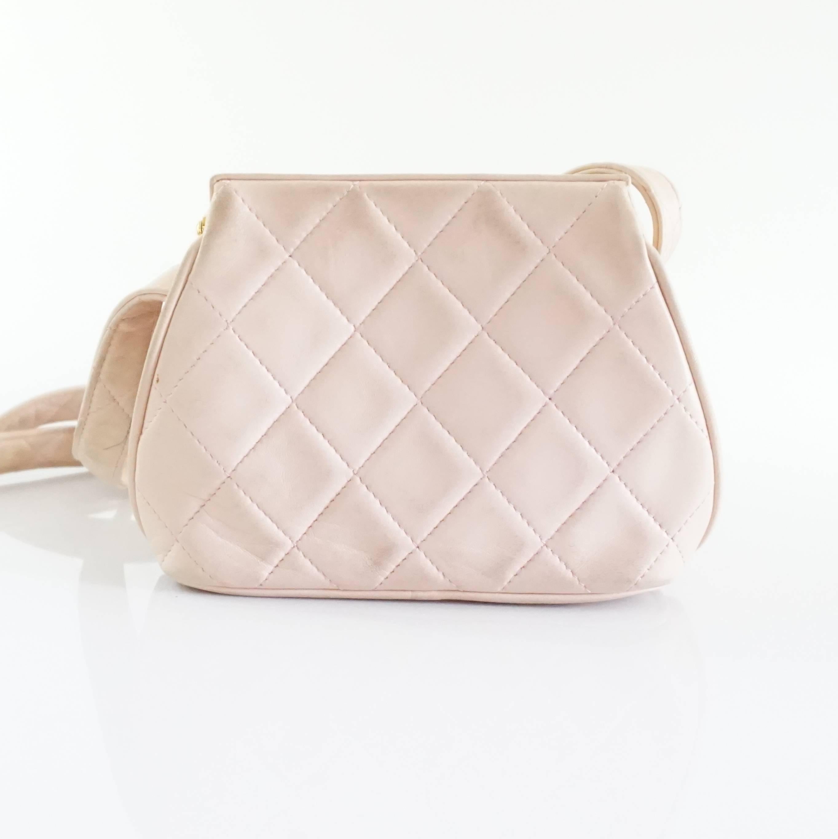 Beige Chanel Pink Leather Frame Crossbody Bag - circa late 80's