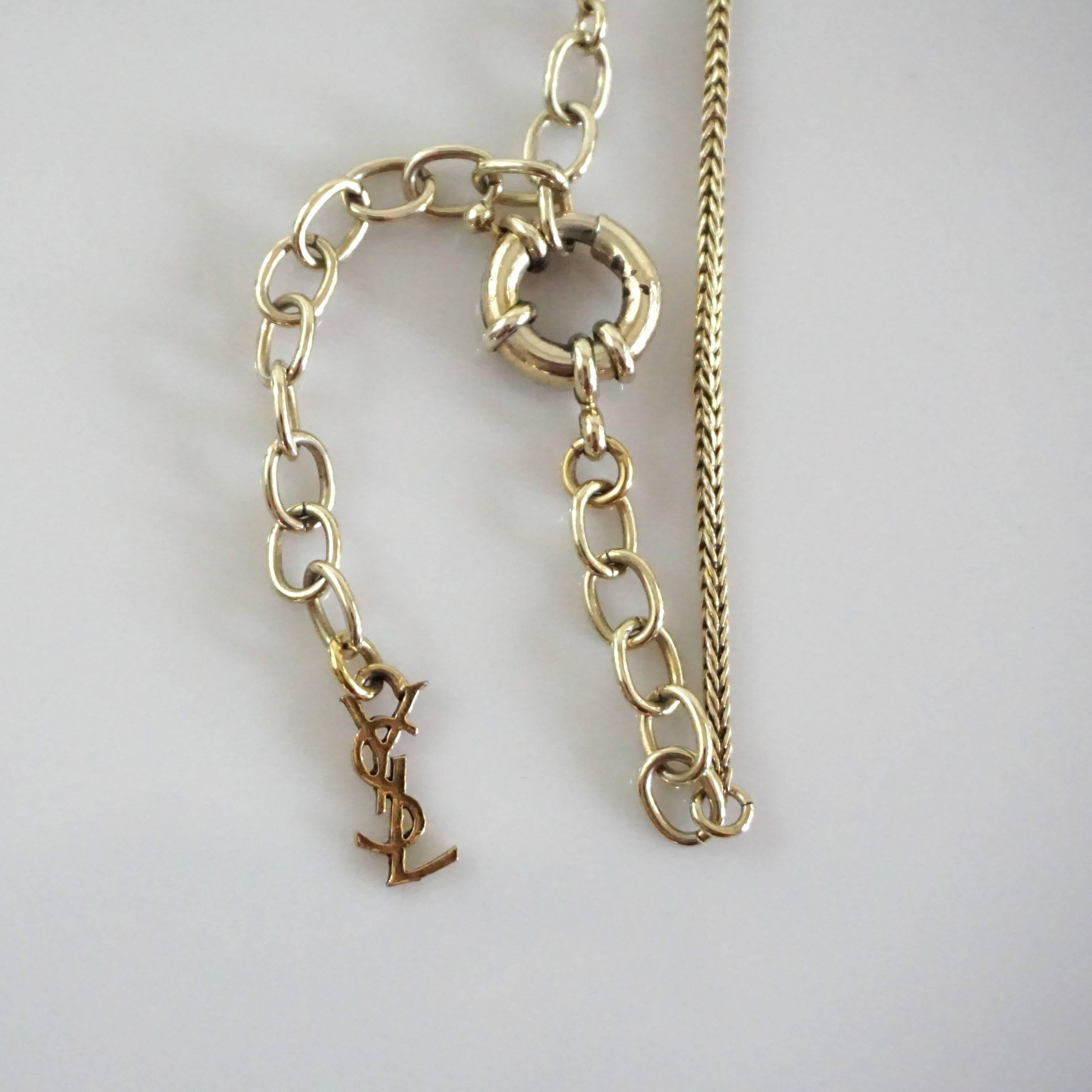 Women's Yves Saint Laurent Golden Brass Fringe Pendant Long Necklace