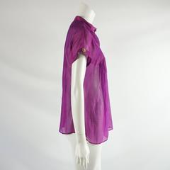 Versace Purple Silk Organza Short Sleeve Top with Stone Detailing – 38