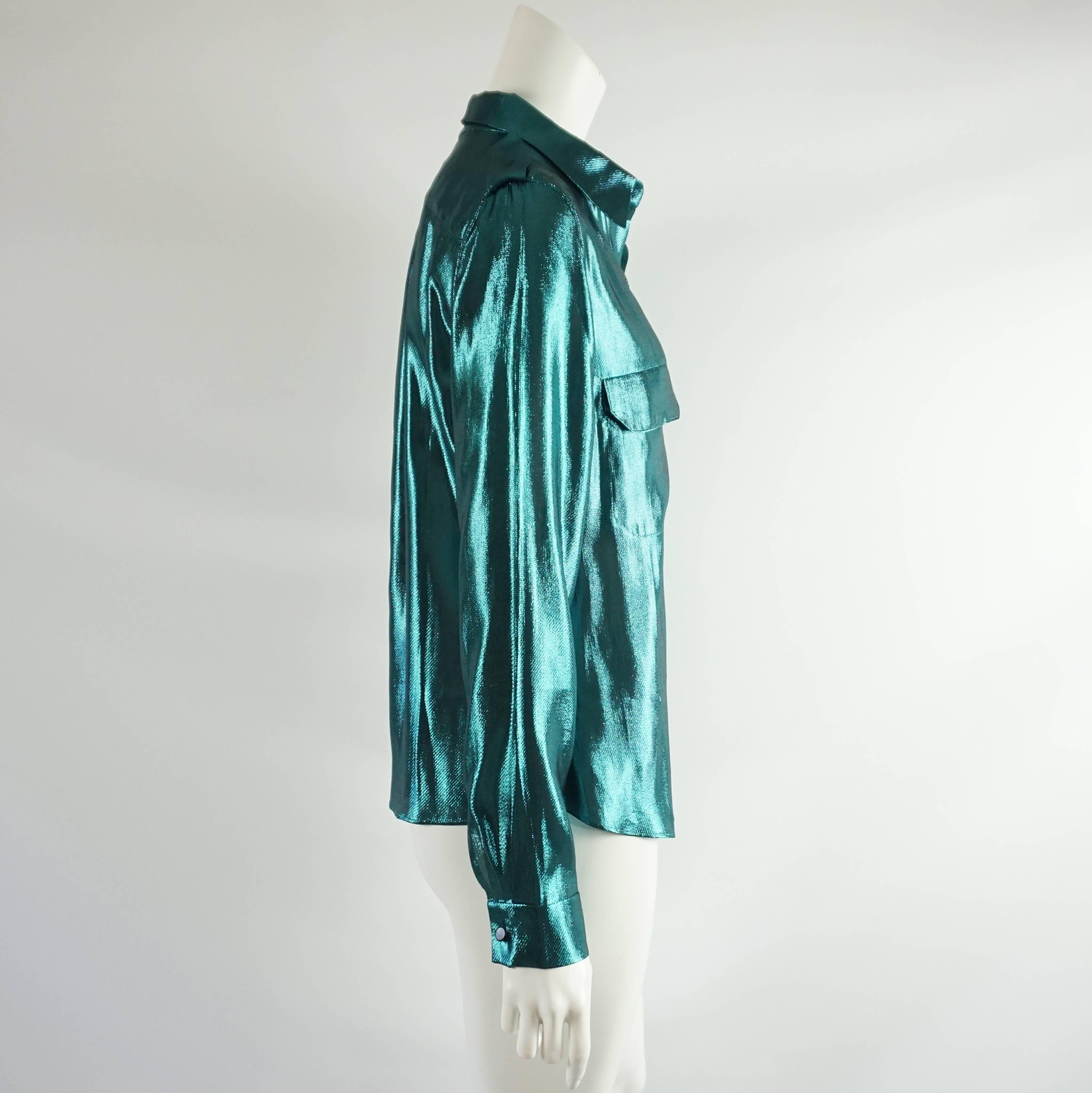 teal silk shirt