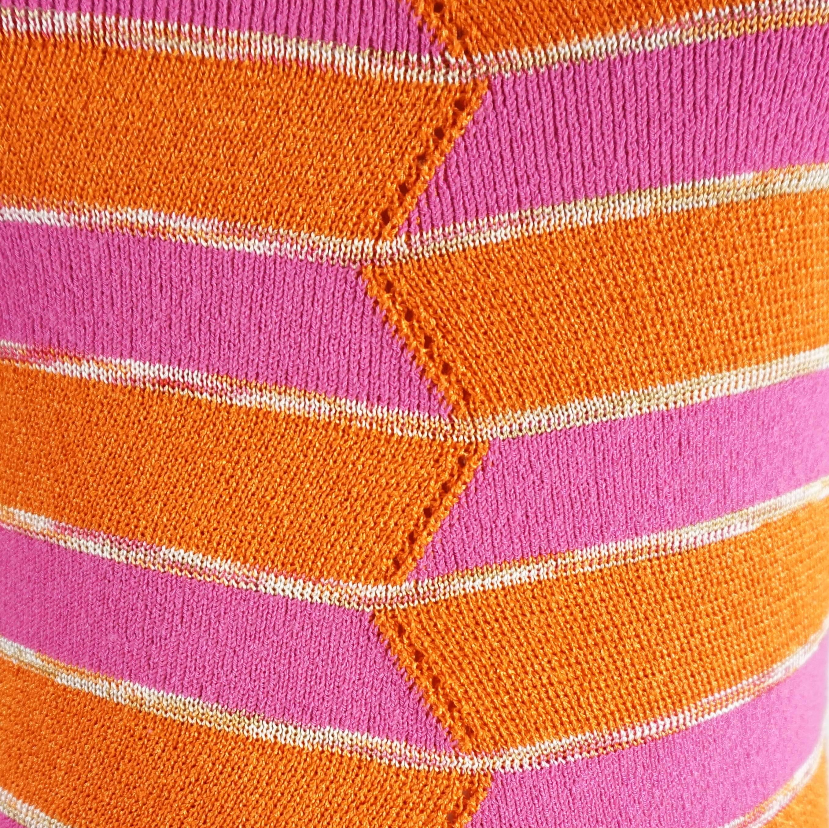 Top à manches courtes en tricot rose et orange Missoni, Taille S Excellent état - En vente à West Palm Beach, FL