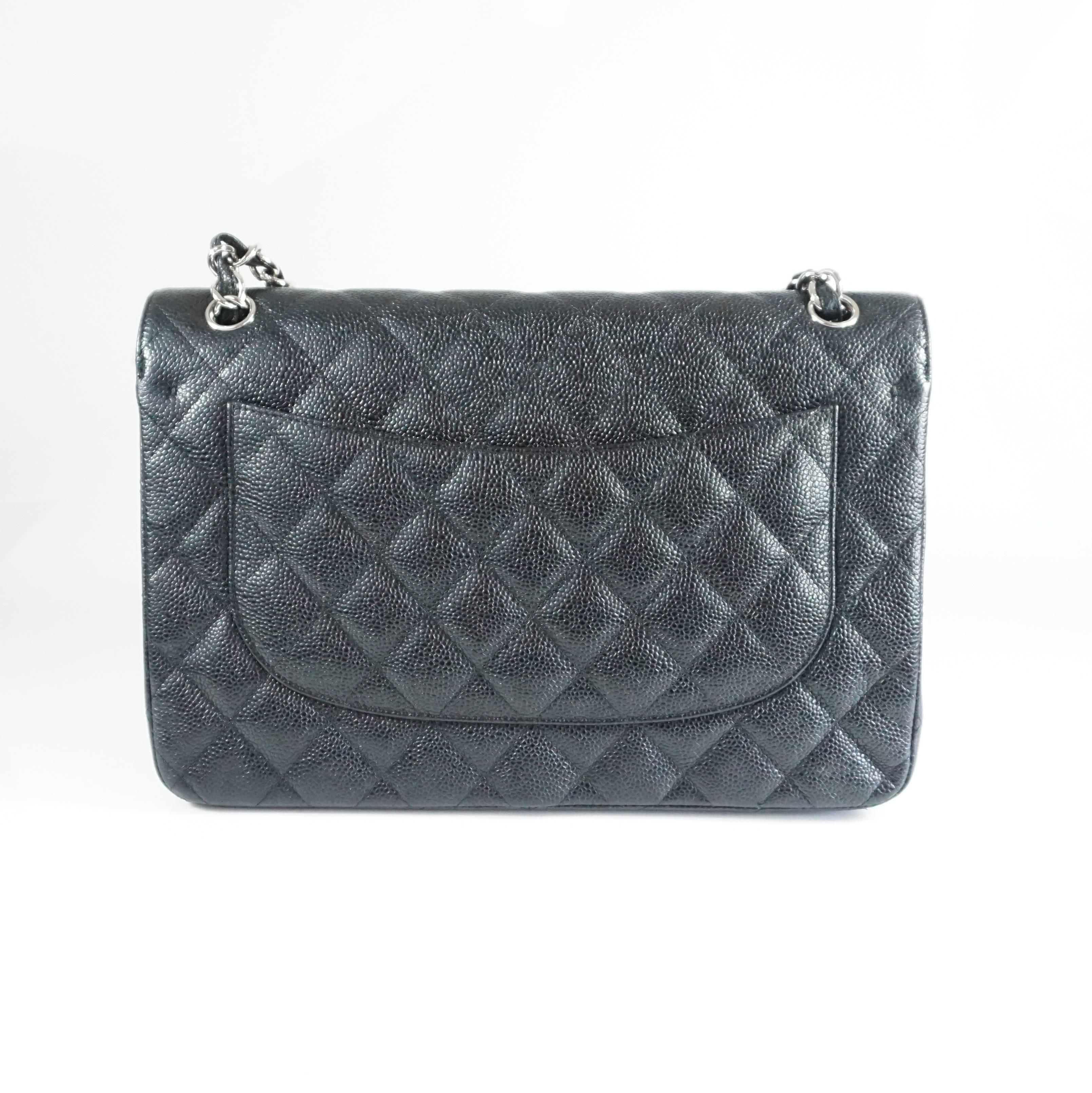 Chanel Black Caviar Jumbo Classic Handbag - SHW - 2013  In Excellent Condition In West Palm Beach, FL