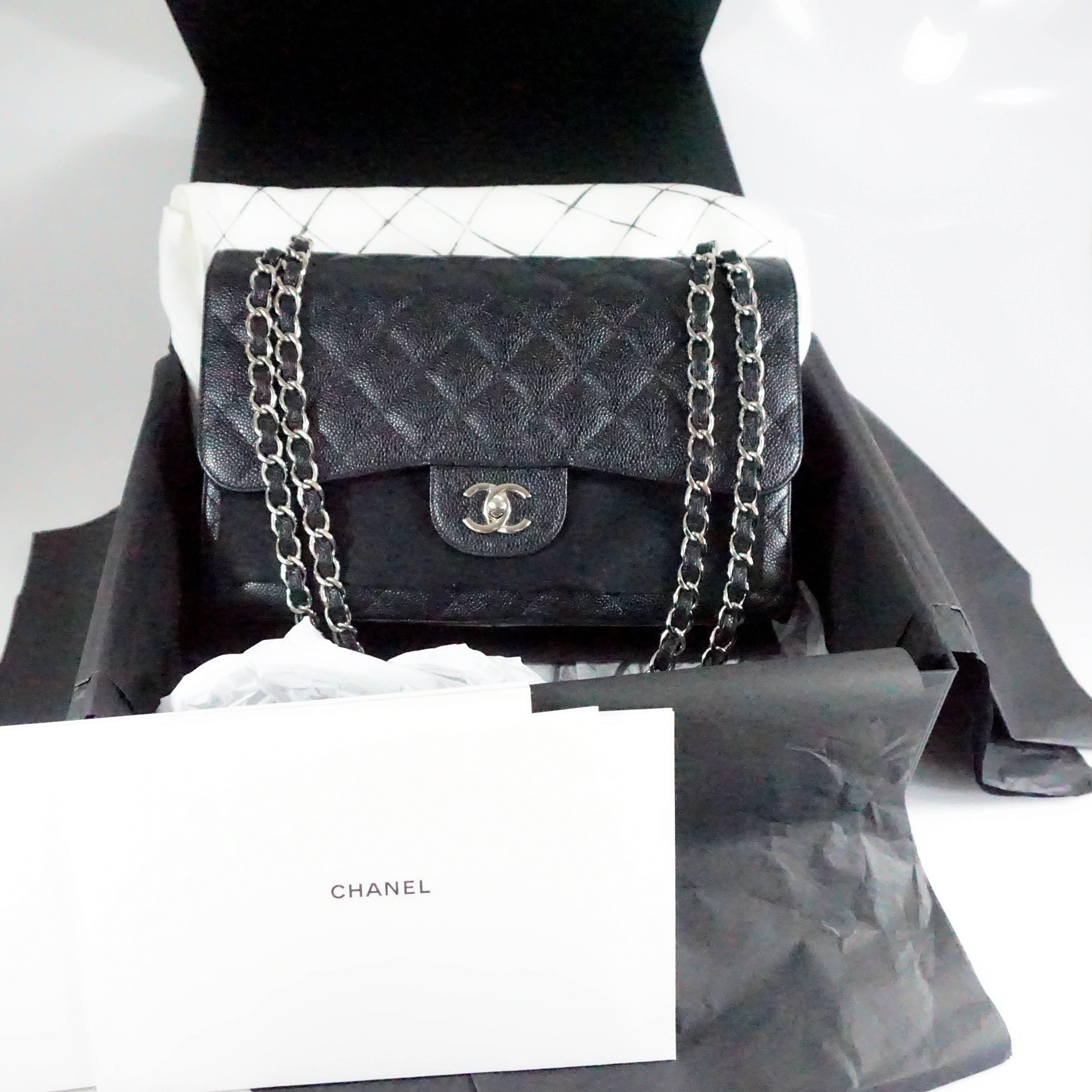 Chanel Black Caviar Jumbo Classic Handbag - SHW - 2013  3