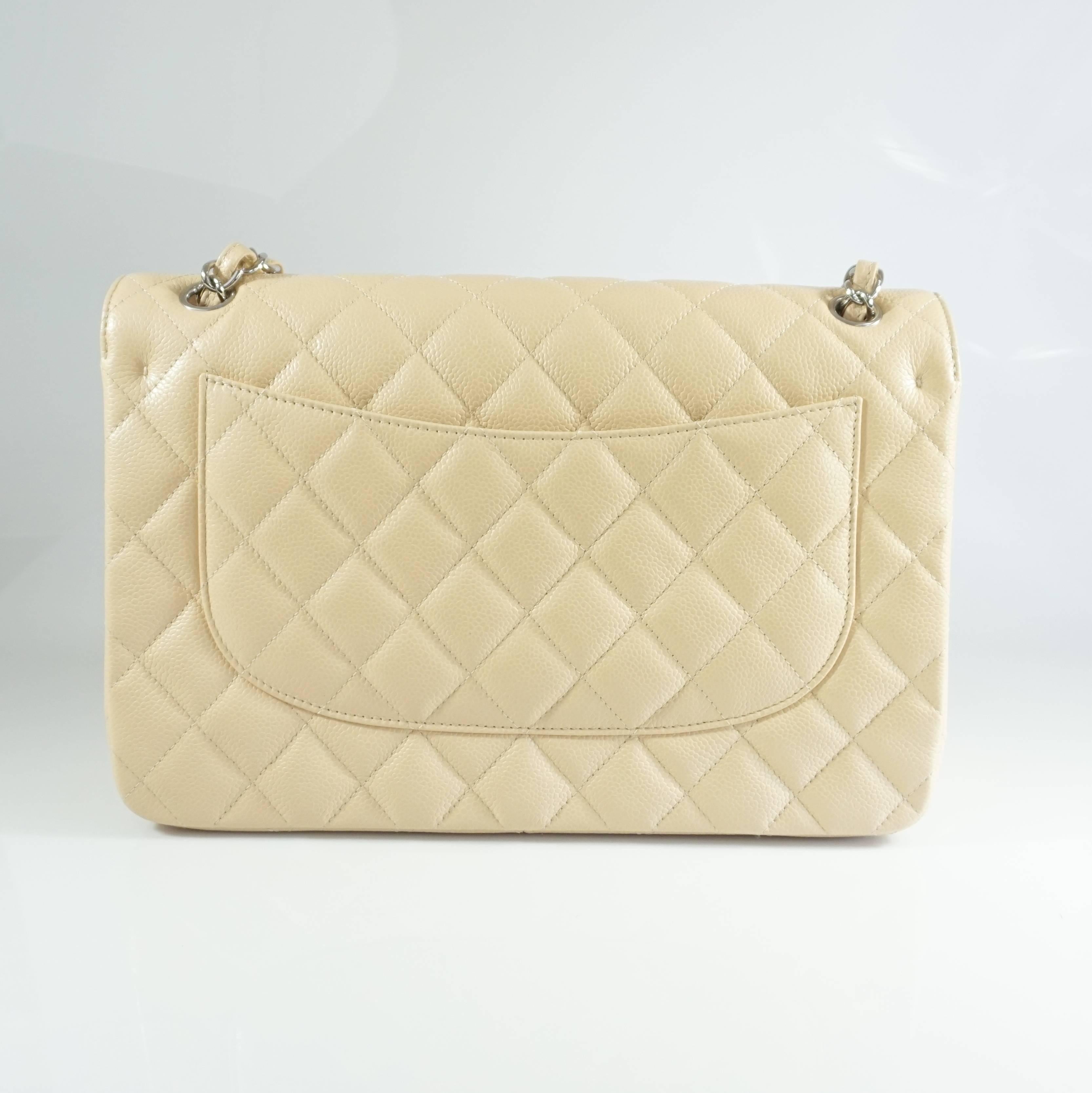 Chanel Beige Caviar Jumbo Classic Double Flap Handbag - 2015 In New Condition In West Palm Beach, FL