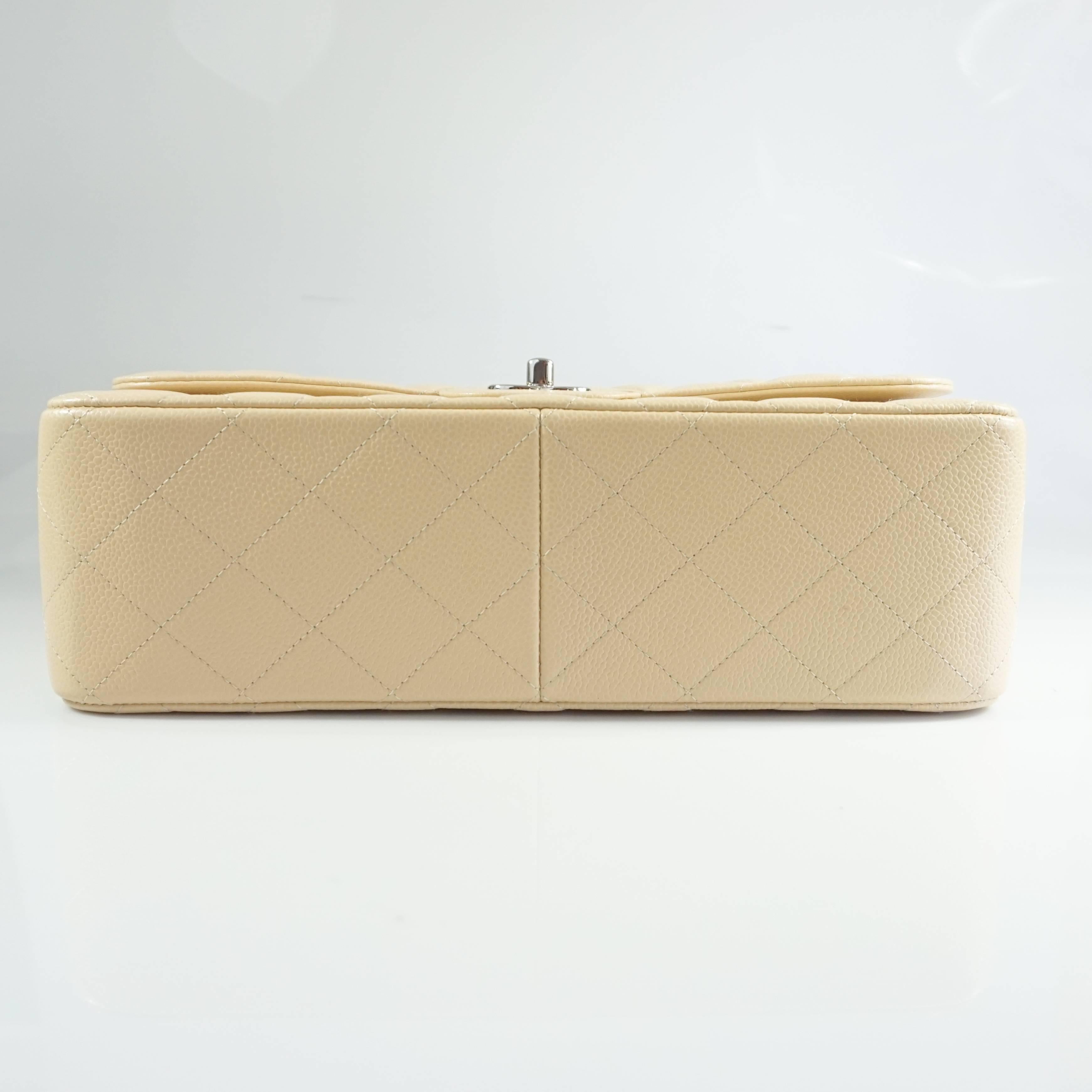 Women's Chanel Beige Caviar Jumbo Classic Double Flap Handbag - 2015