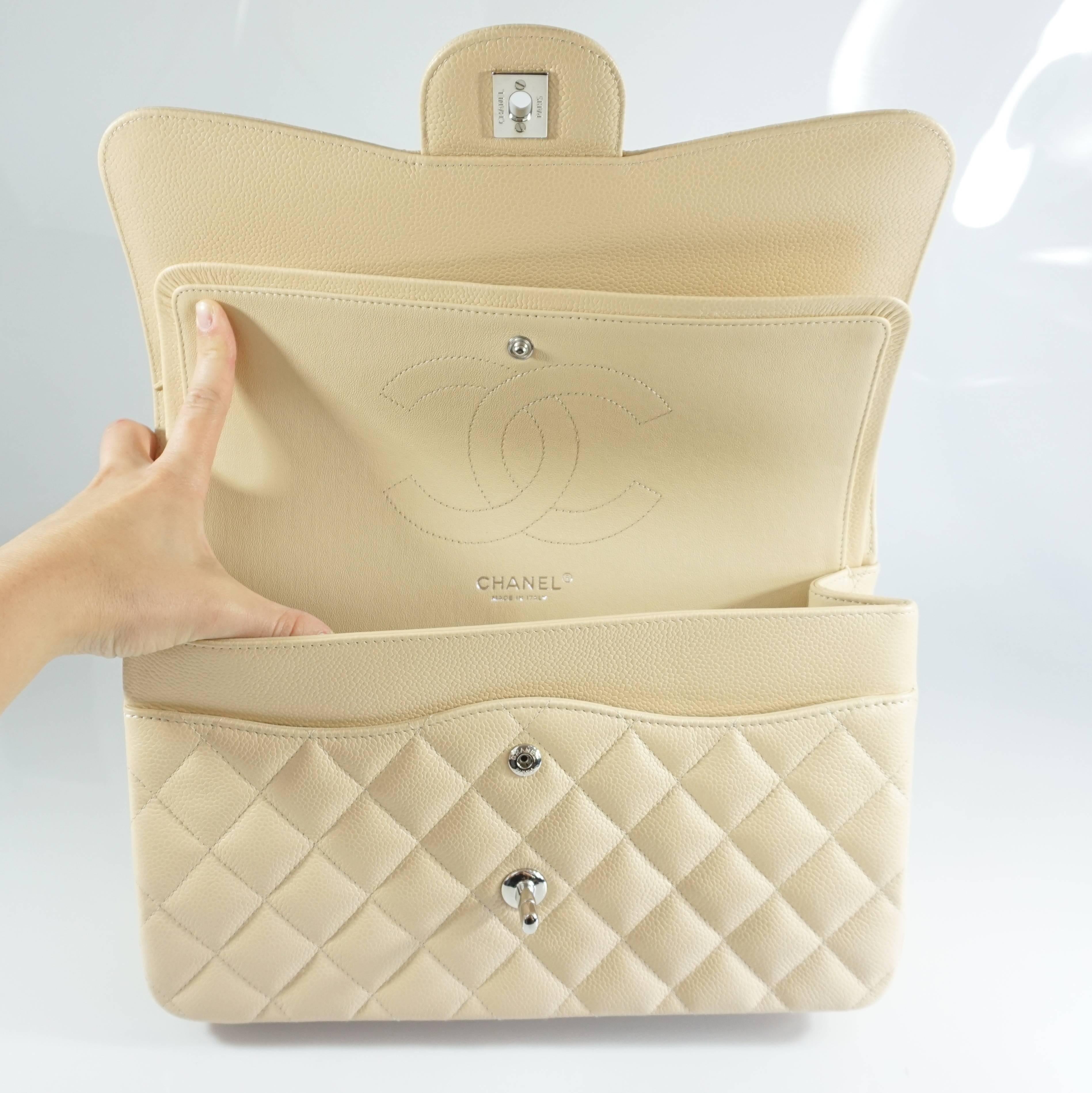Chanel Beige Caviar Jumbo Classic Double Flap Handbag - 2015 1