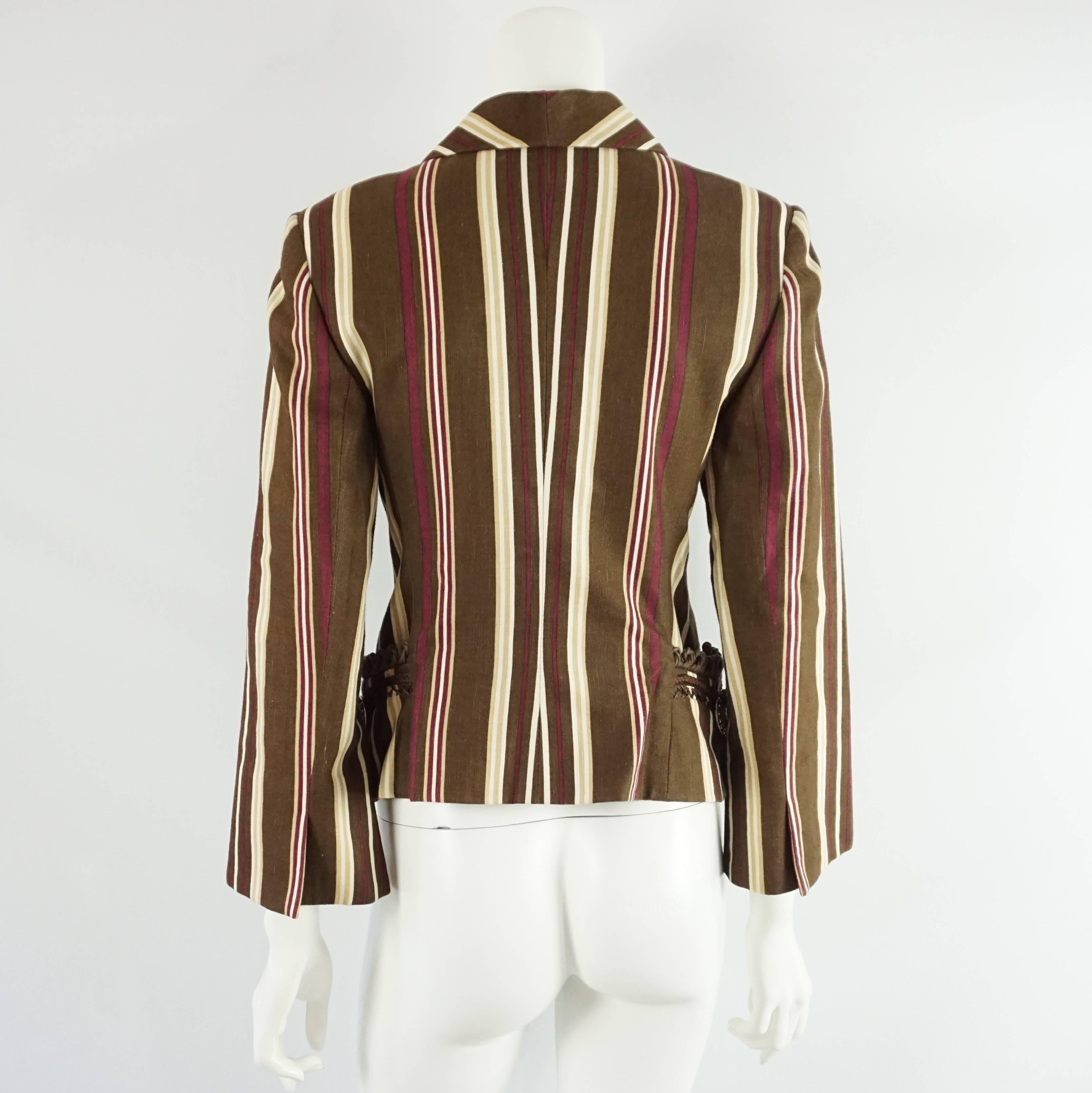Christian Dior Brown Striped Linen Jacket - 38 - 1990's In Excellent Condition In West Palm Beach, FL