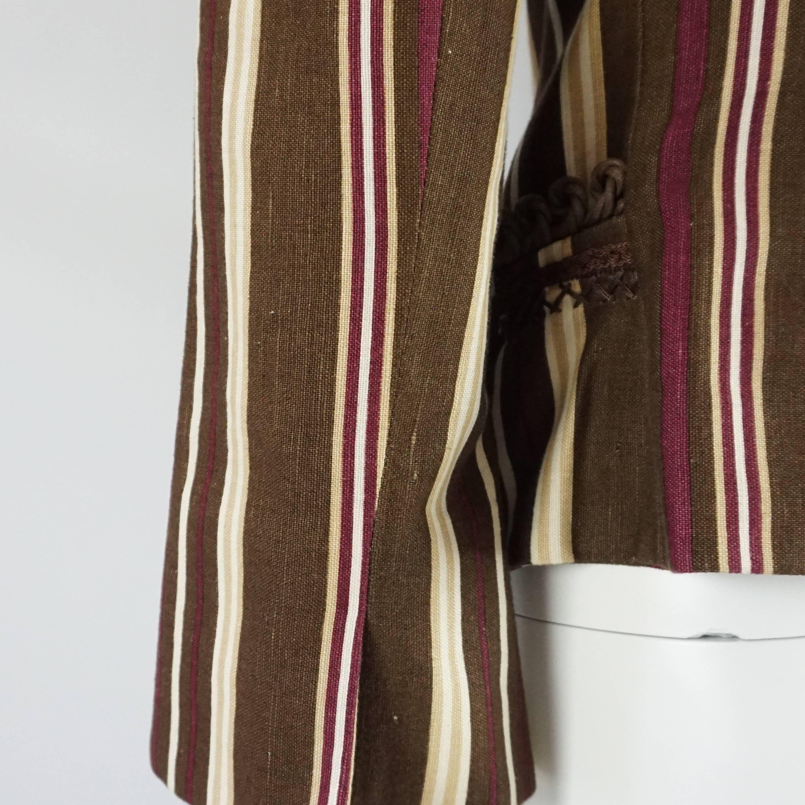 Christian Dior Brown Striped Linen Jacket - 38 - 1990's 4