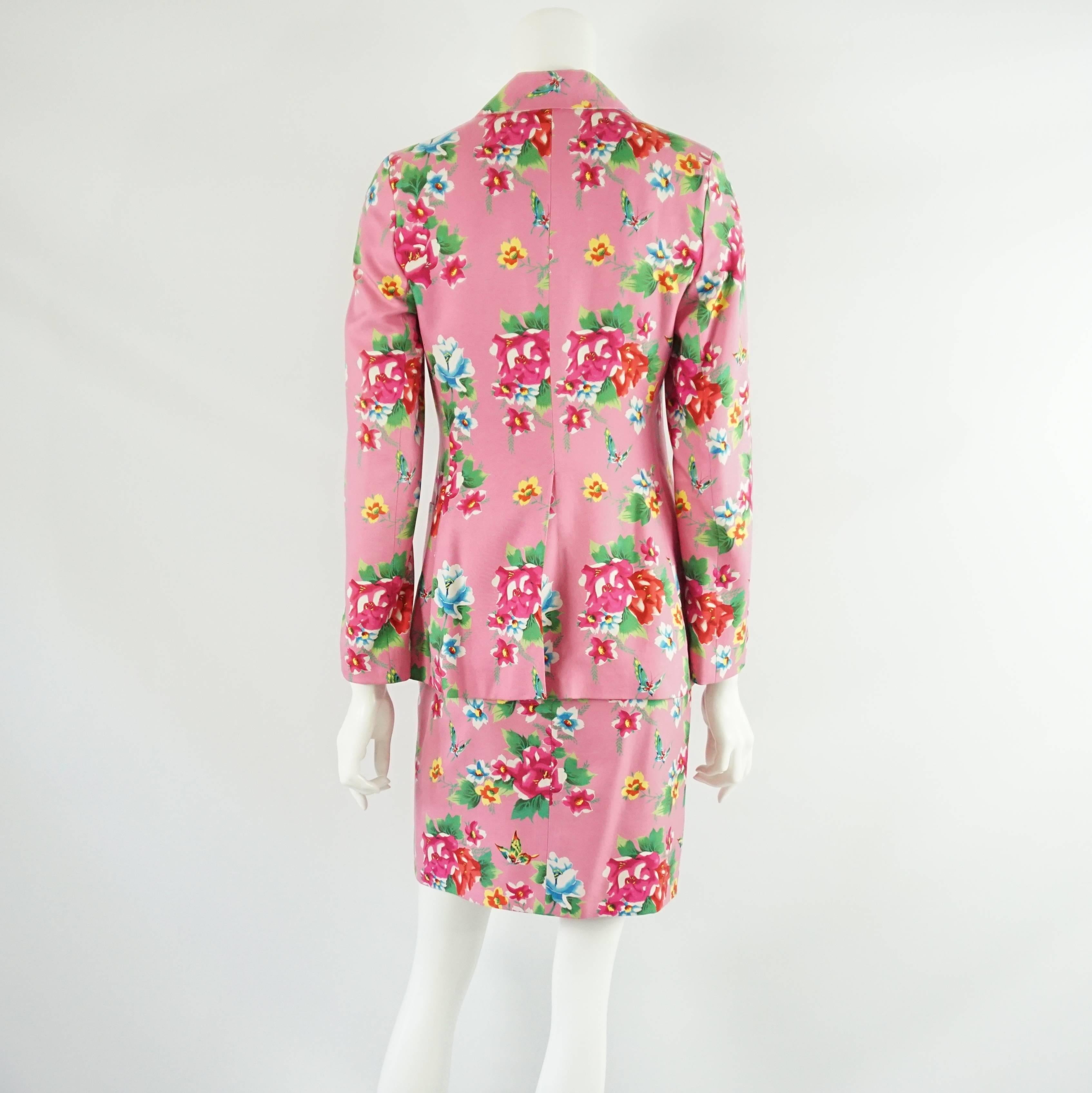 Brown Todd Oldham Pink Floral Skirt Suit - 6 - 1990's 