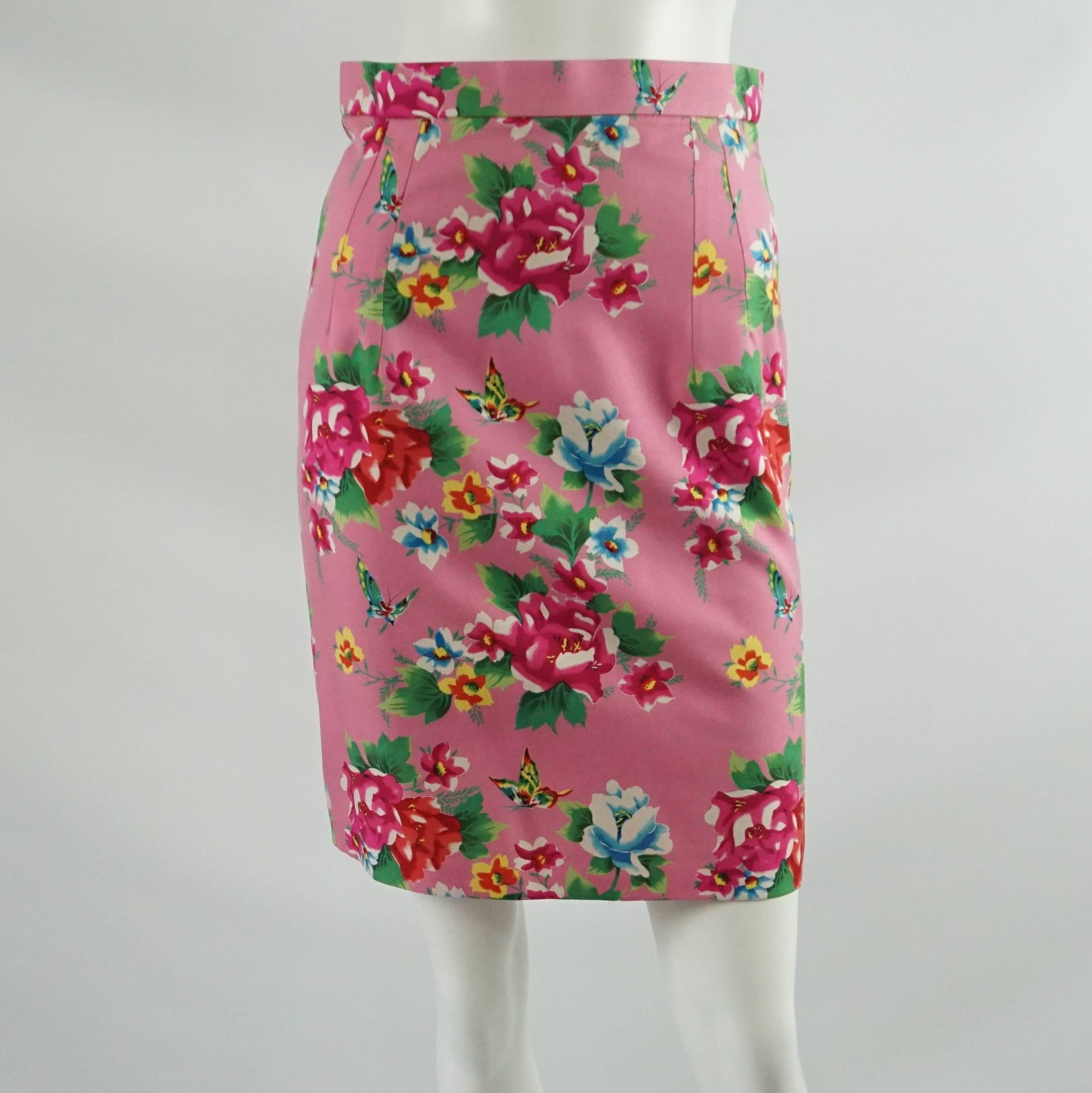 Todd Oldham Pink Floral Skirt Suit - 6 - 1990's  In Good Condition In West Palm Beach, FL