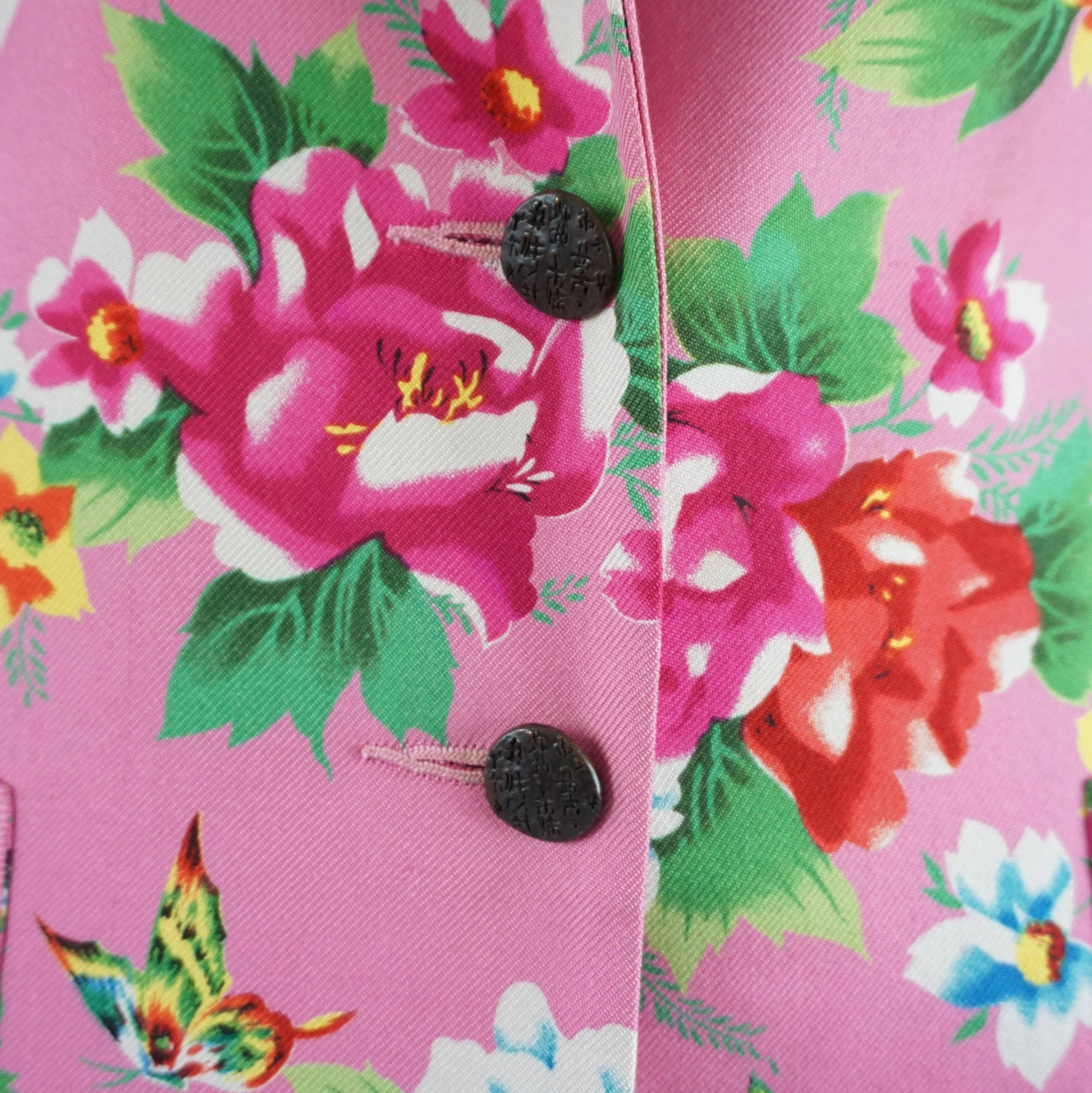 Women's Todd Oldham Pink Floral Skirt Suit - 6 - 1990's