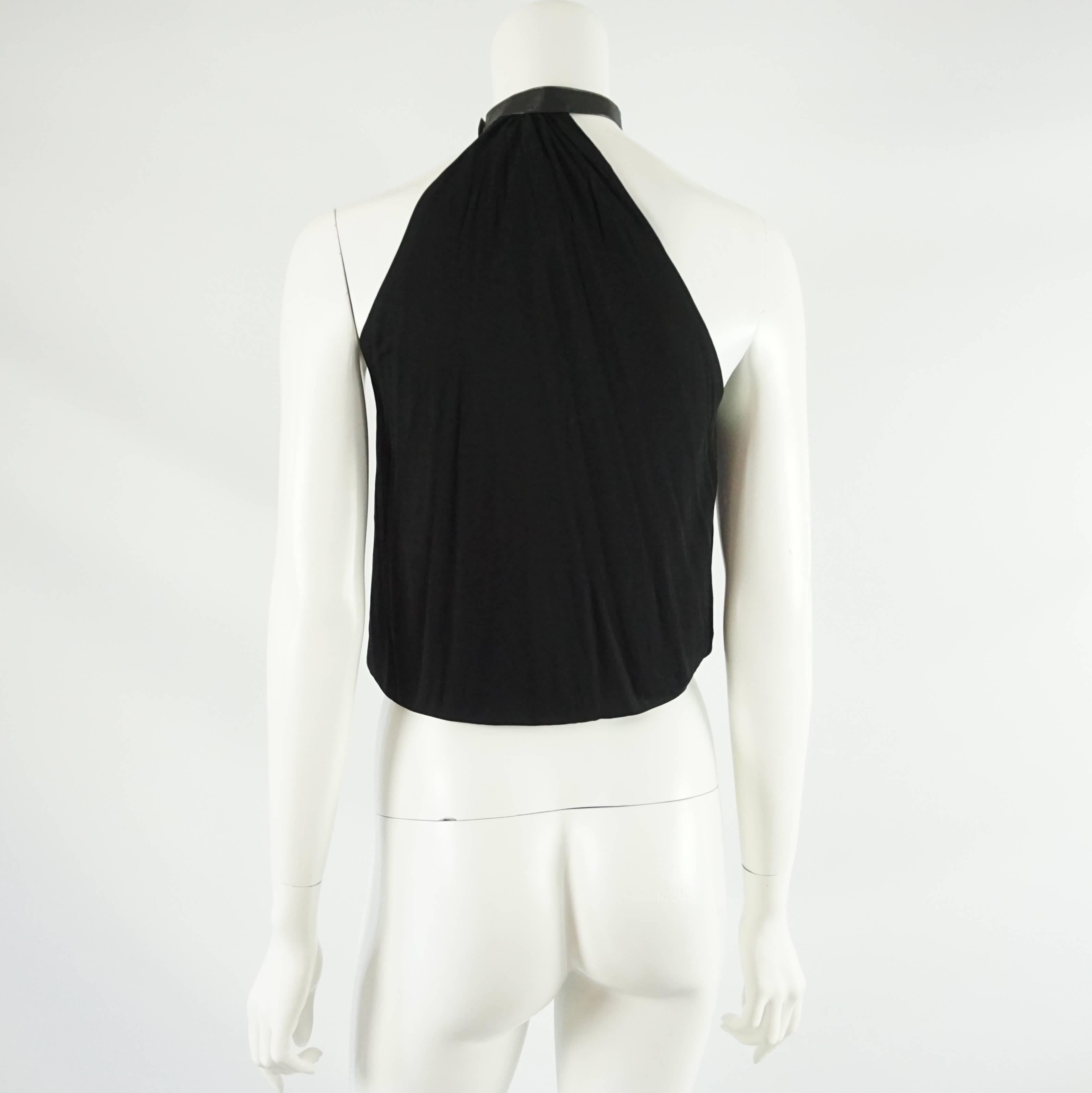 Gucci Black Jersey Halter Top with Leather  - 38  In Excellent Condition In West Palm Beach, FL