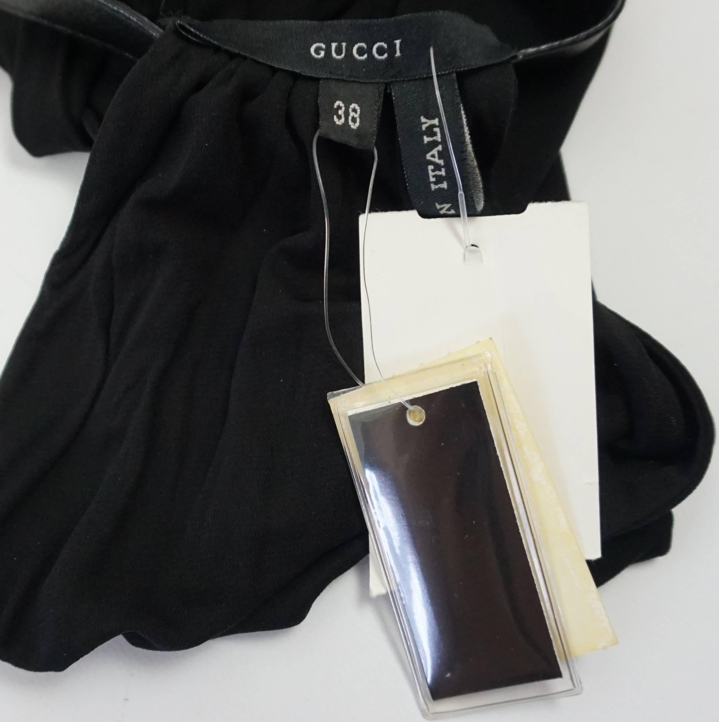 Gucci Black Jersey Halter Top with Leather  - 38  1