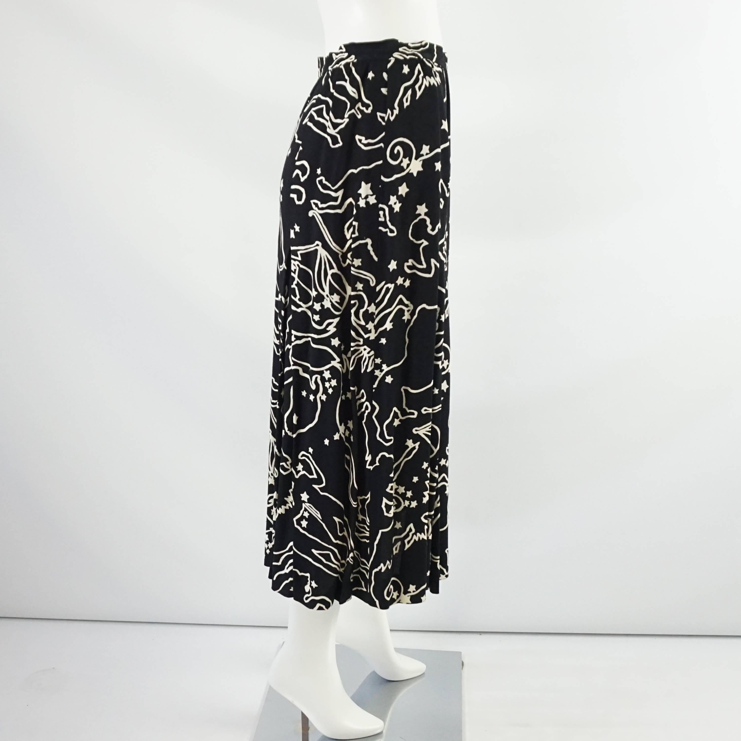 Yves Saint Laurent Vintage Black and Ivory Zodiac Print Skirt - 42 ...