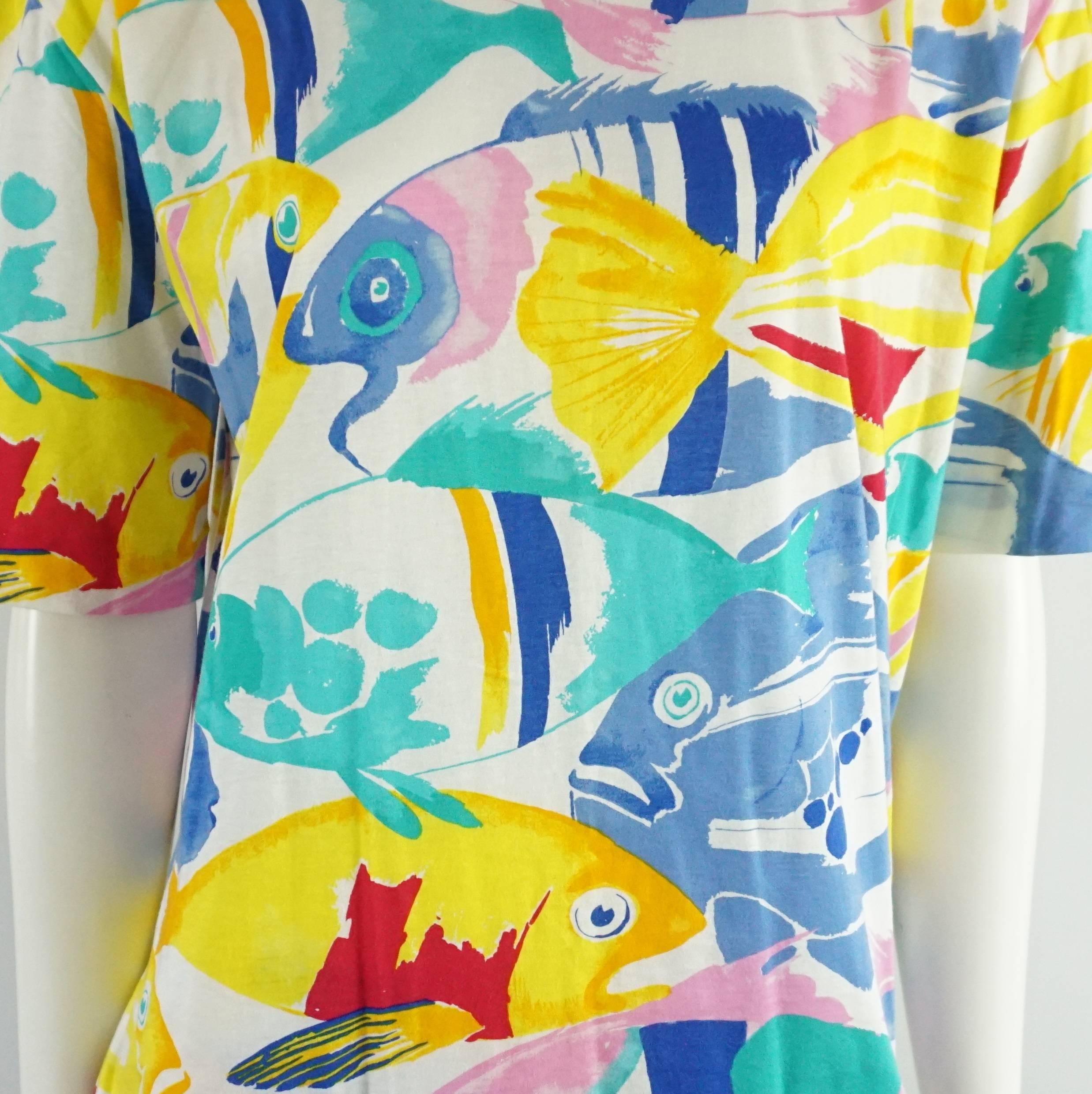 Women's Gucci Multi Fish Print Shirt and Skirt - Large - Circa 80's