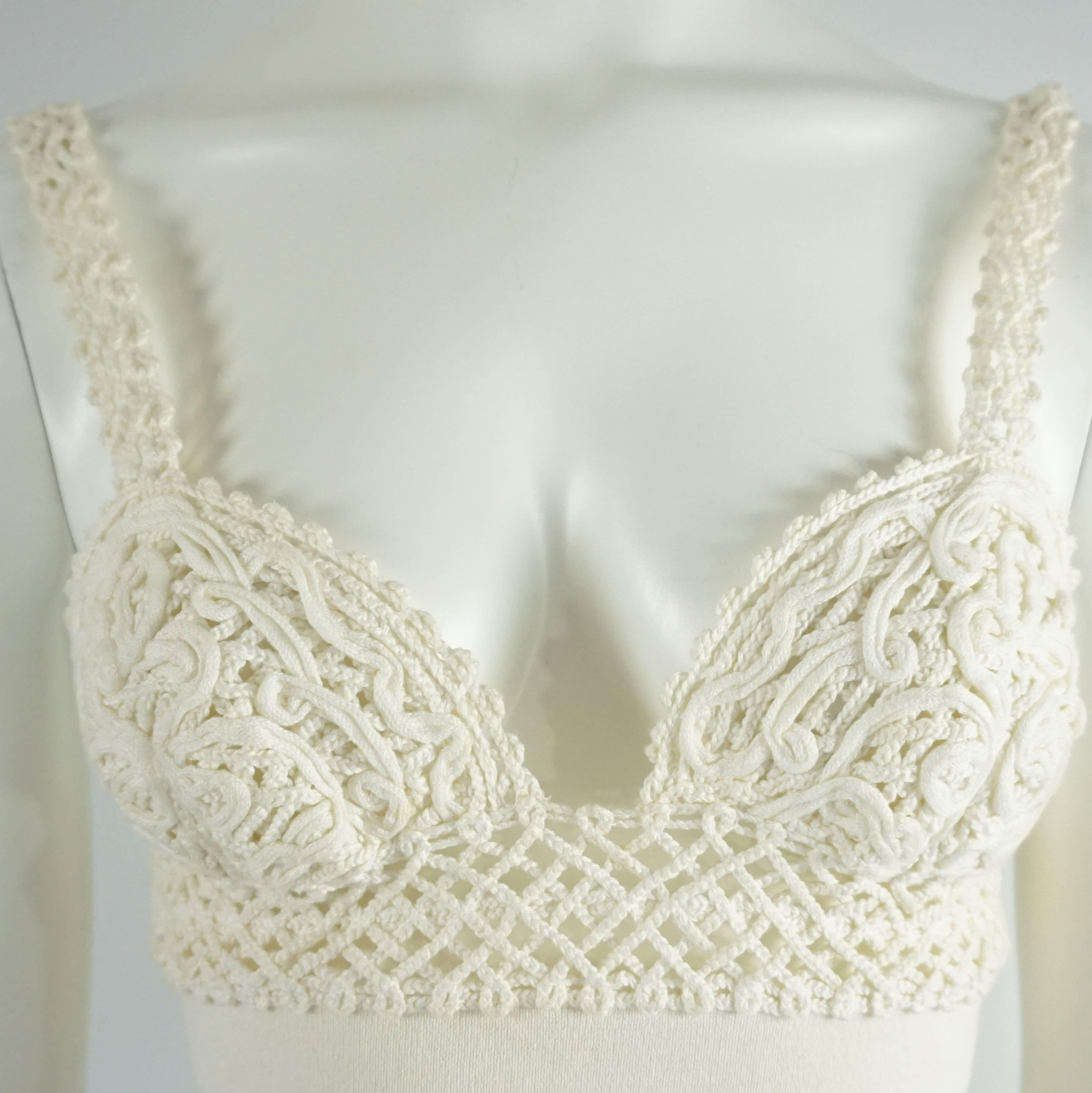 Beige Valentino Ivory Knit Crochet Top 