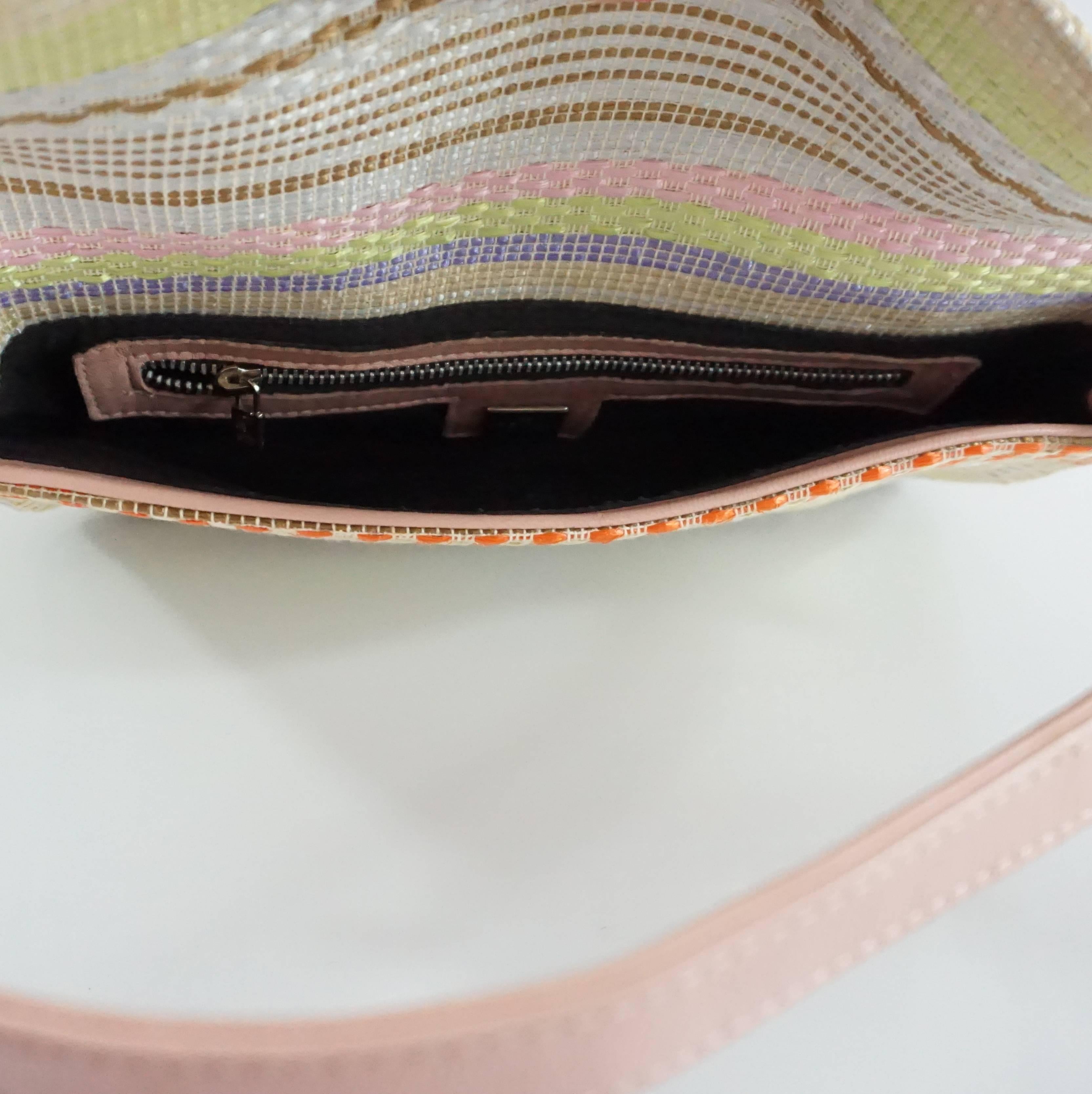 Women's Fendi Cream Handbag with Pastel Stripes and Pink Handle - SHW