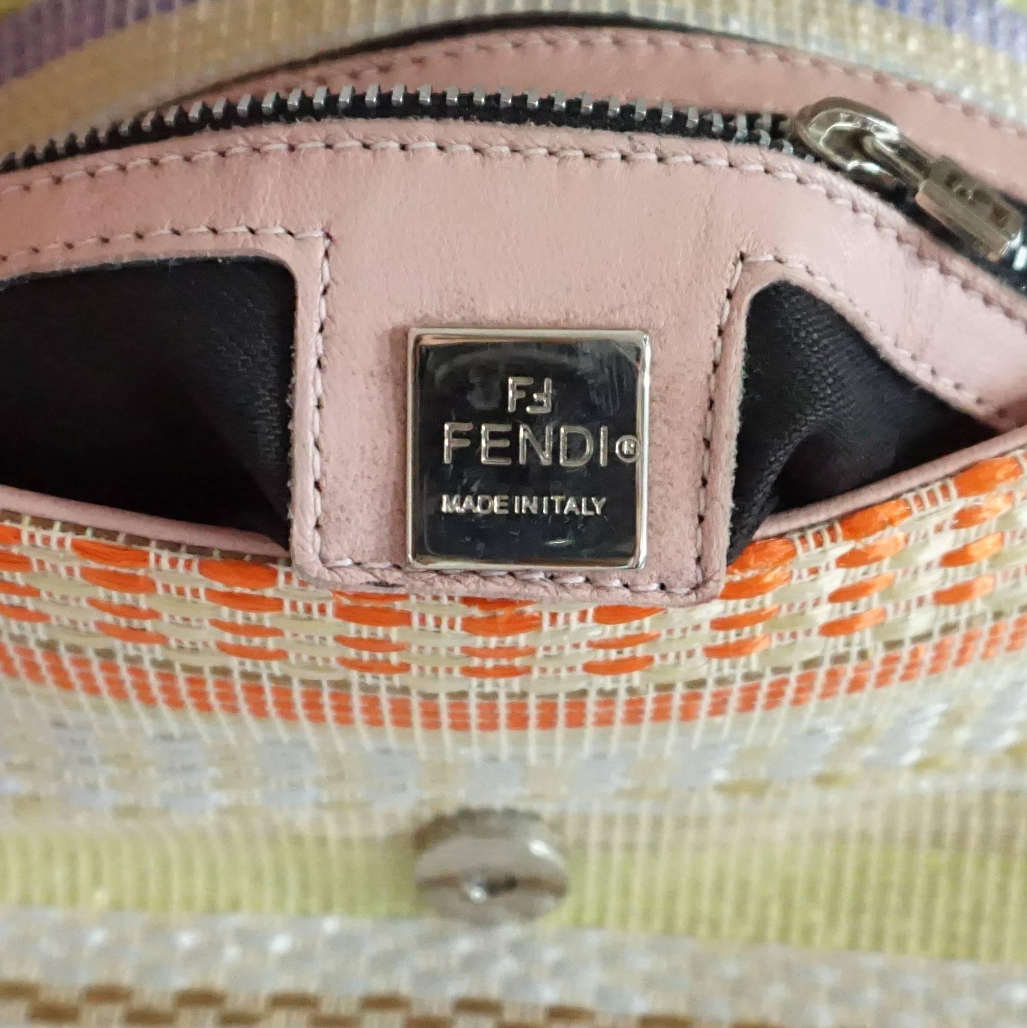 Fendi Cream Handbag with Pastel Stripes and Pink Handle - SHW 1