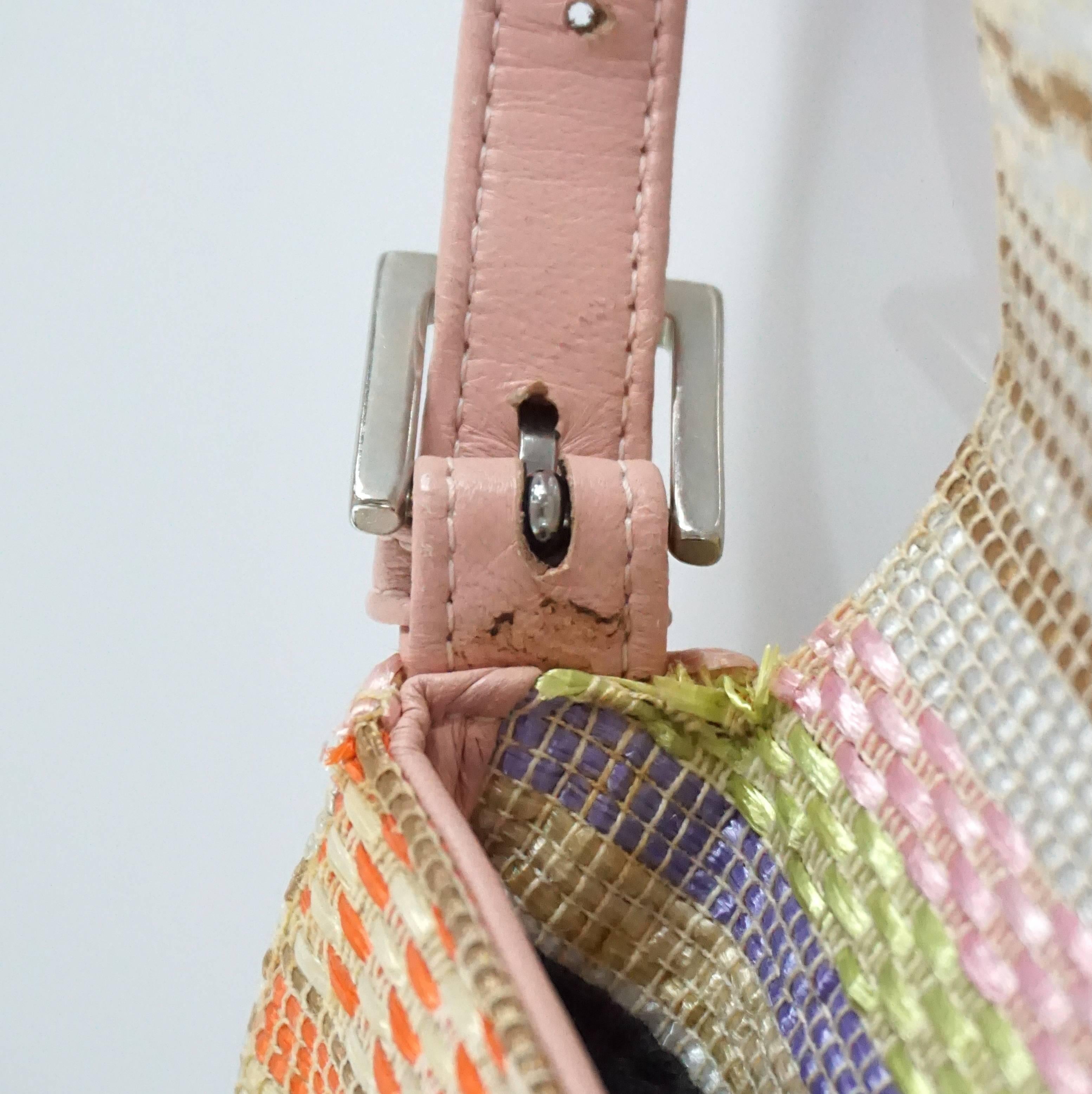 Fendi Cream Handbag with Pastel Stripes and Pink Handle - SHW 2
