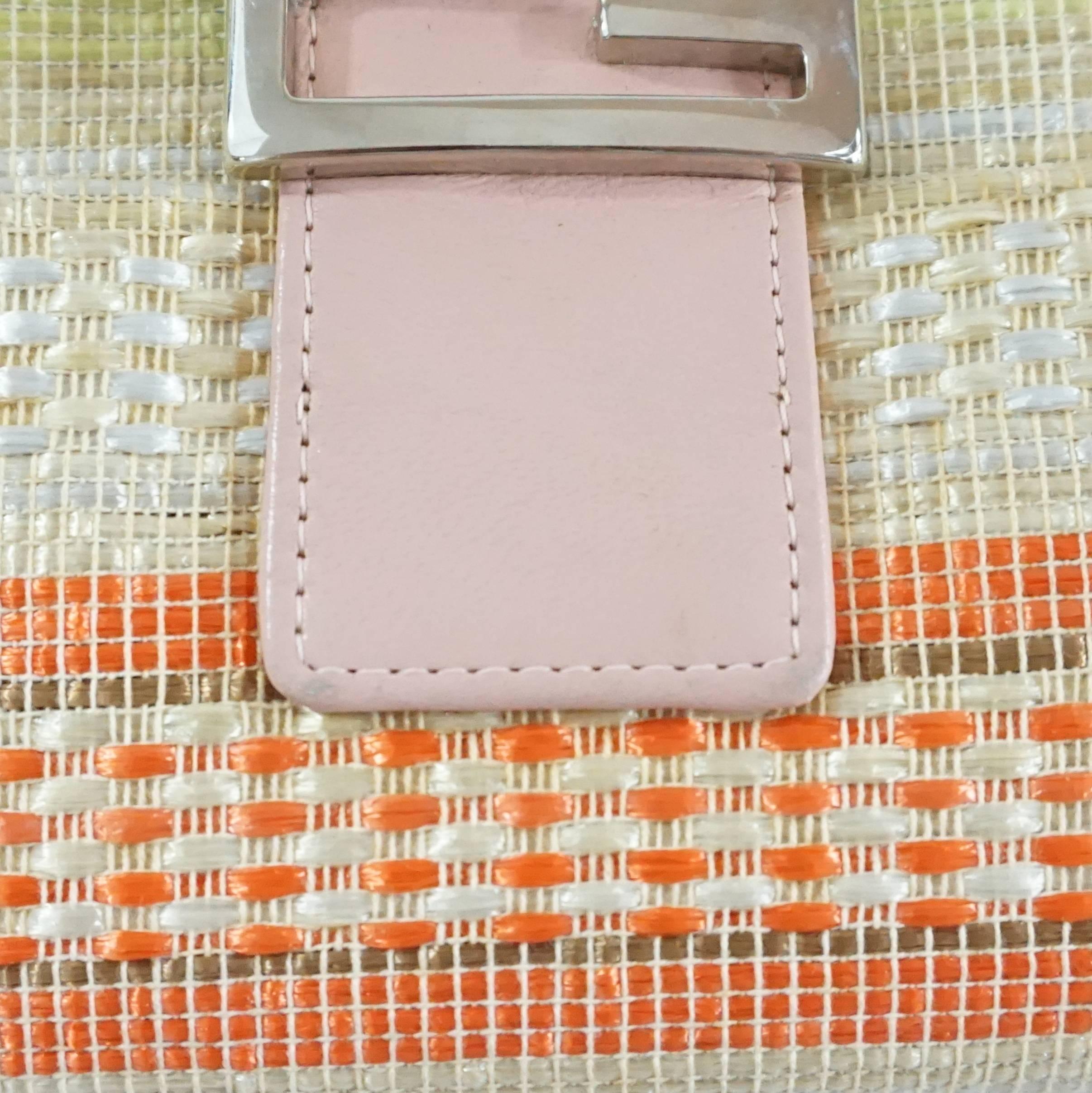 Fendi Cream Handbag with Pastel Stripes and Pink Handle - SHW 3