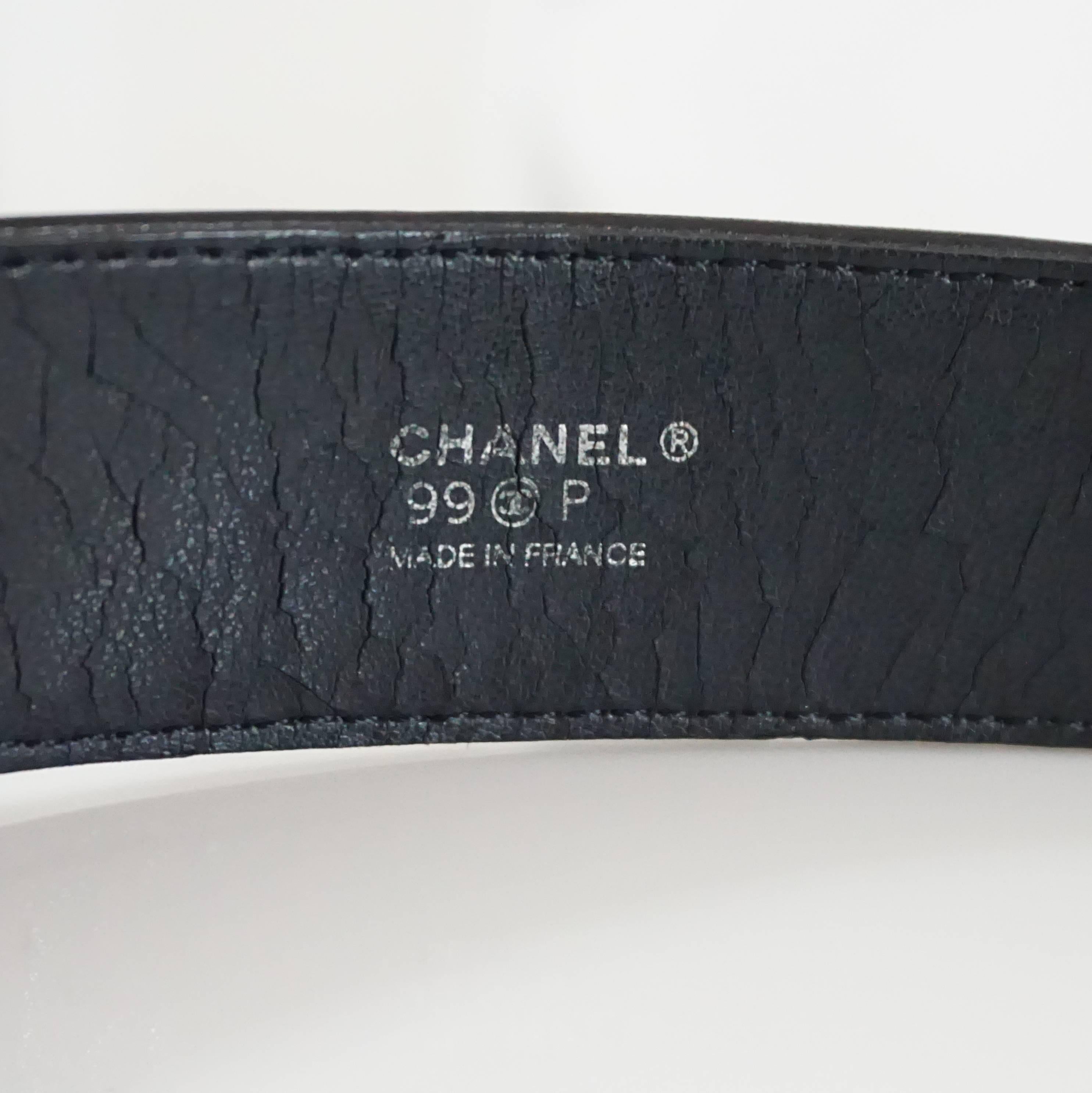 Gray Chanel Black Leather Belt with Silver Logo Buckle - 32