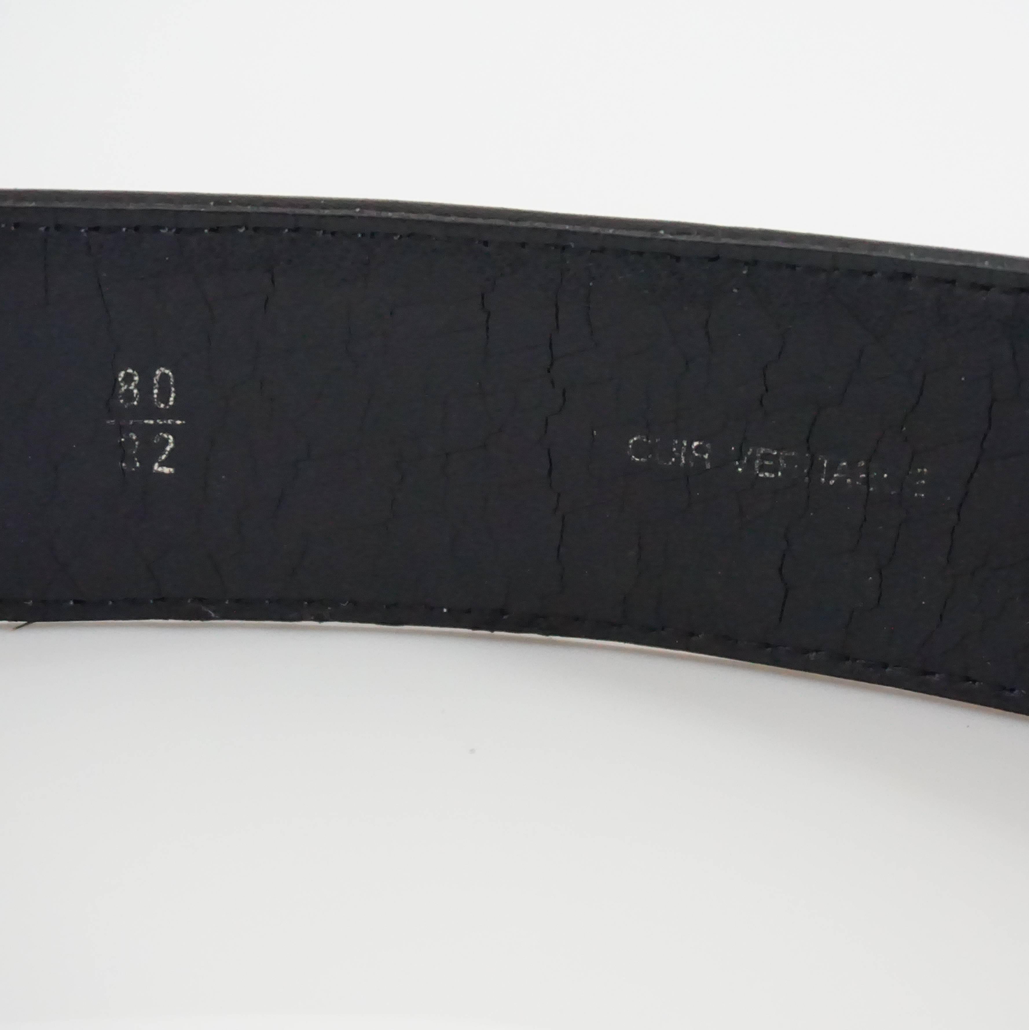 Chanel Black Leather Belt with Silver Logo Buckle - 32 In Good Condition In West Palm Beach, FL