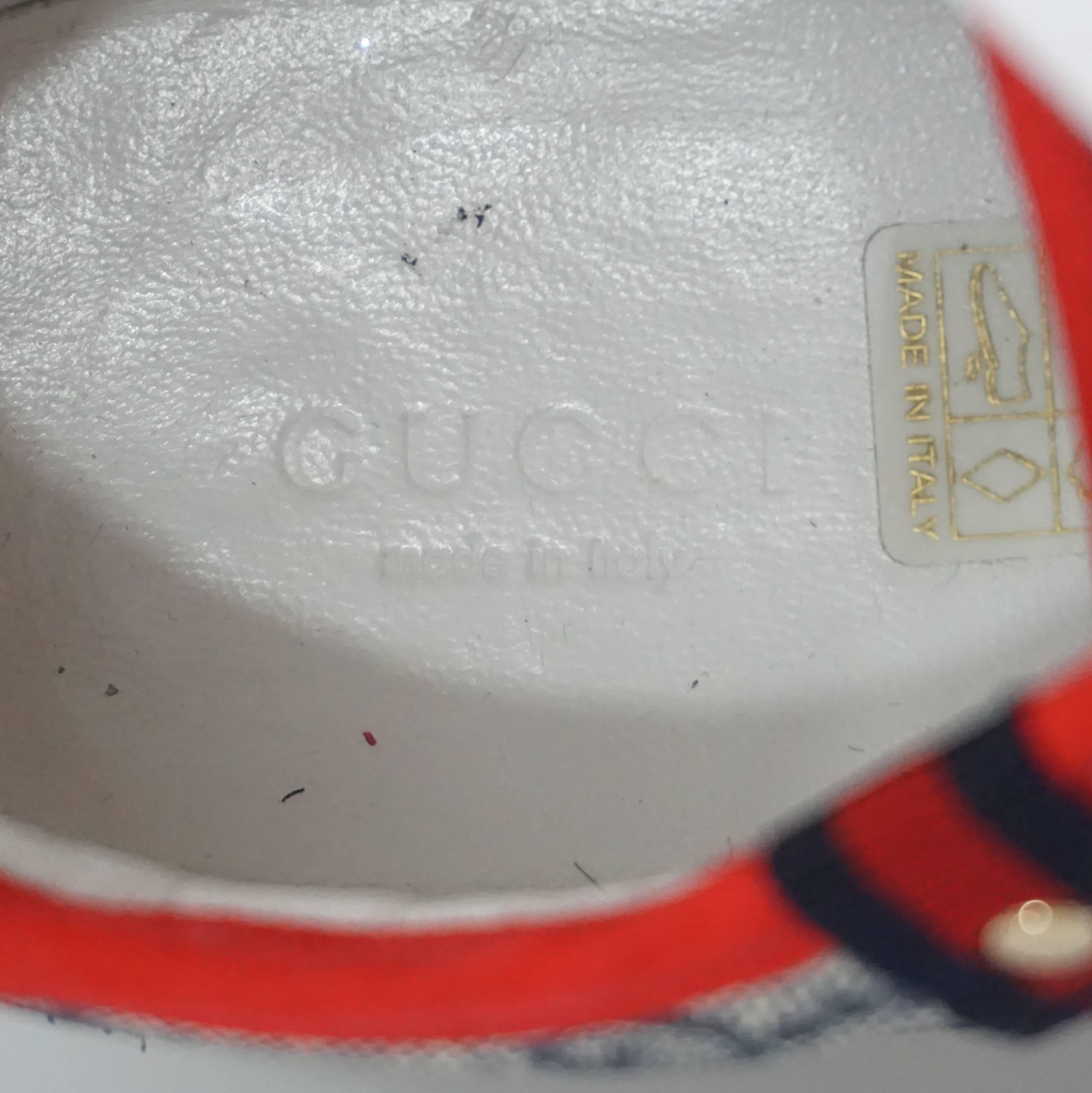 Gray Gucci Red, White, and Blue Monogram Sneakers - 39