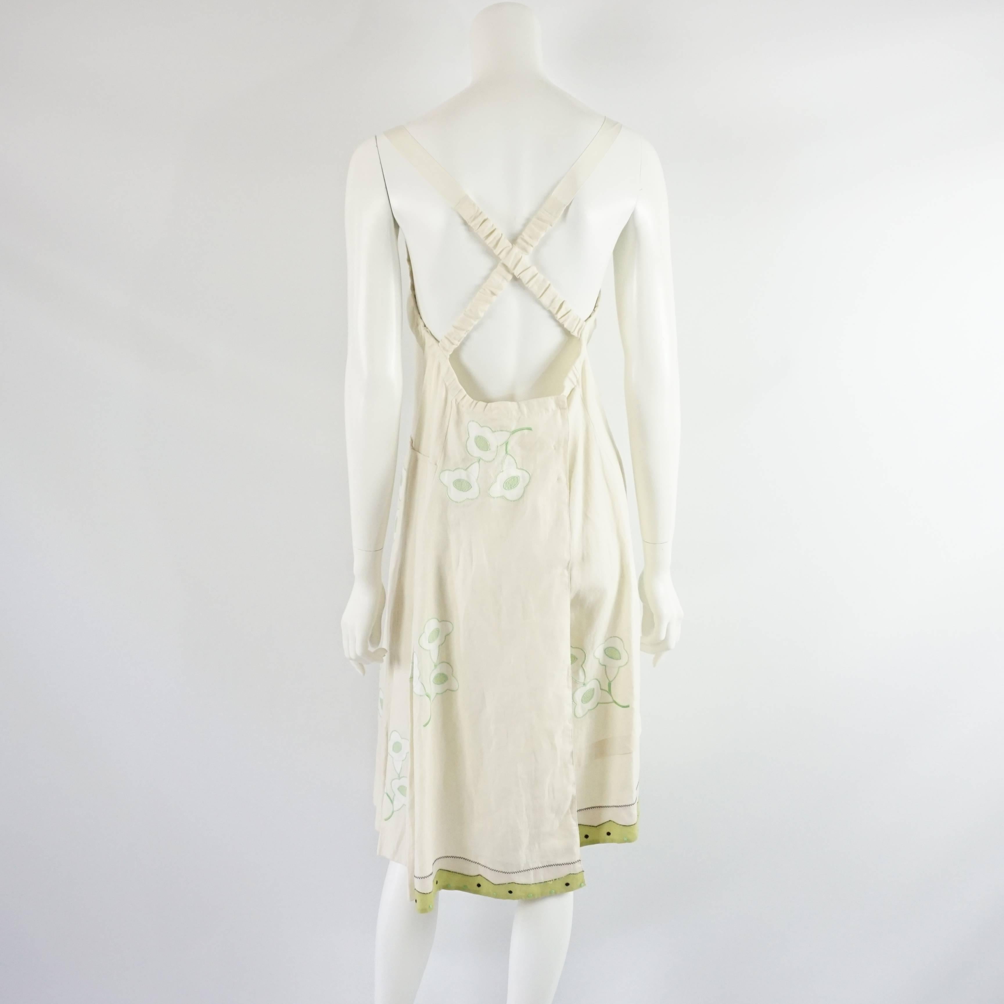 White Prada Ivory and Green Printed Dress - 44