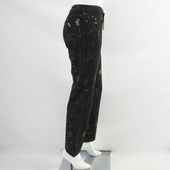 1990’s Roberto Cavalli Mid Waisted Black and Gold Floral Print Jeans-Small-NWT