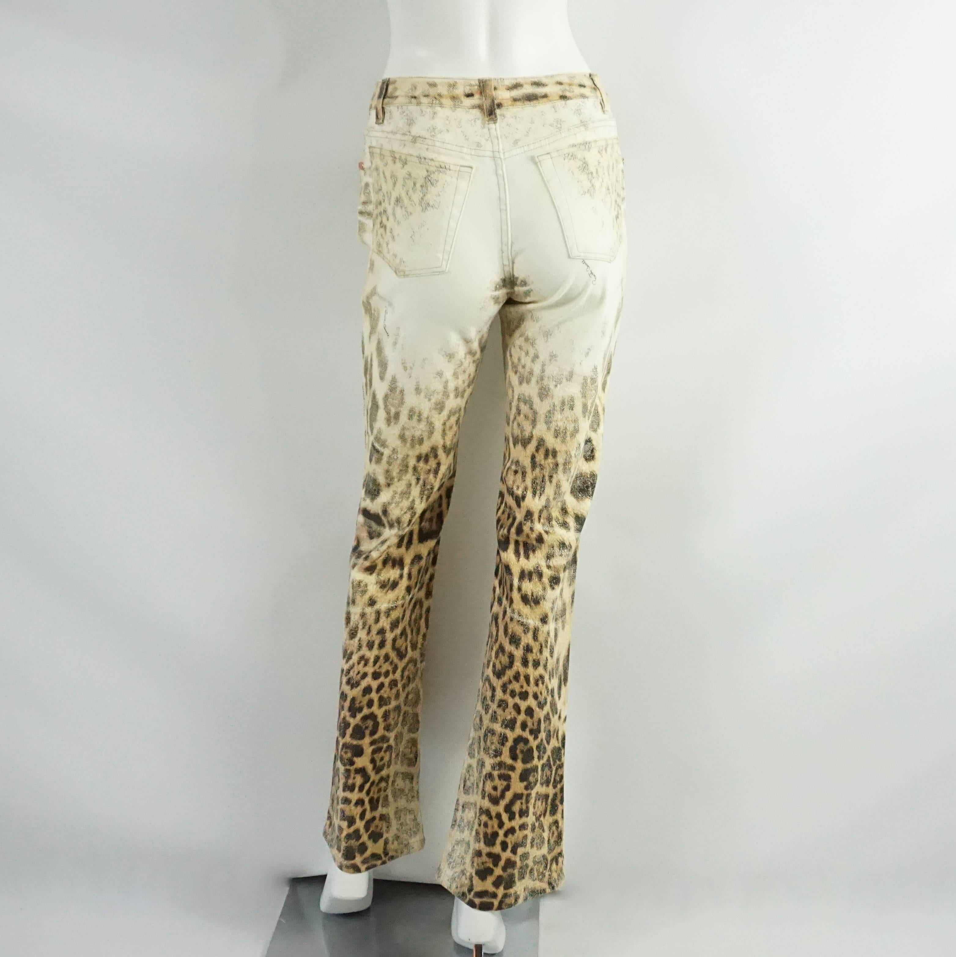 Beige Roberto Cavalli - Jeans avorio e stampa animalier - S