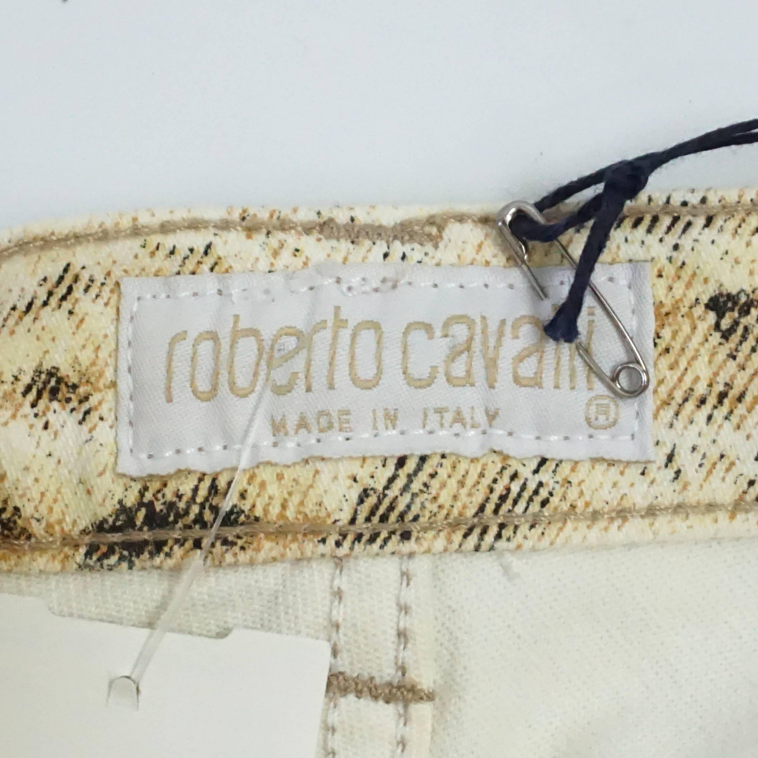 Beige Roberto Cavalli Ivory and Animal Print Jeans - S