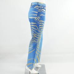 Roberto Cavalli Blue Jeans with Gold Glitter Zebra Print, Size S