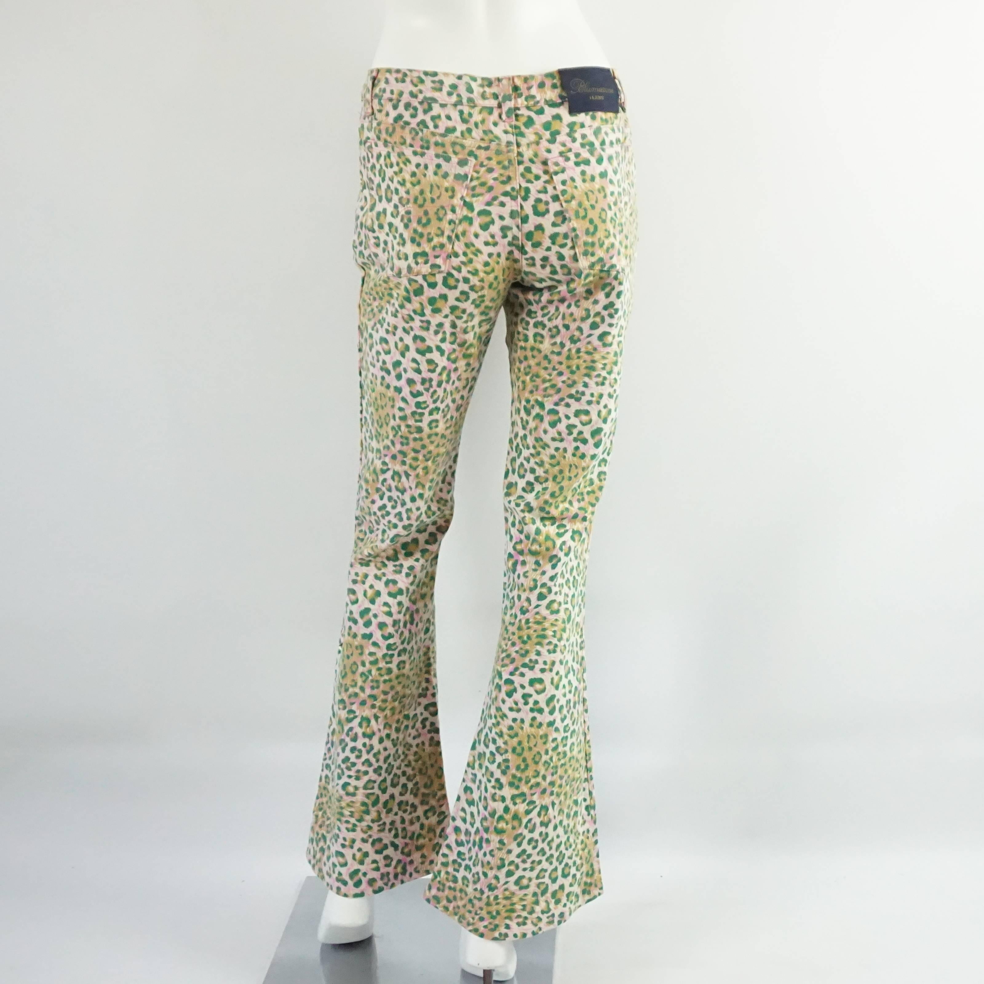 Brown Blumarine Pink and Green Embroidered Animal Print Jeans - 42