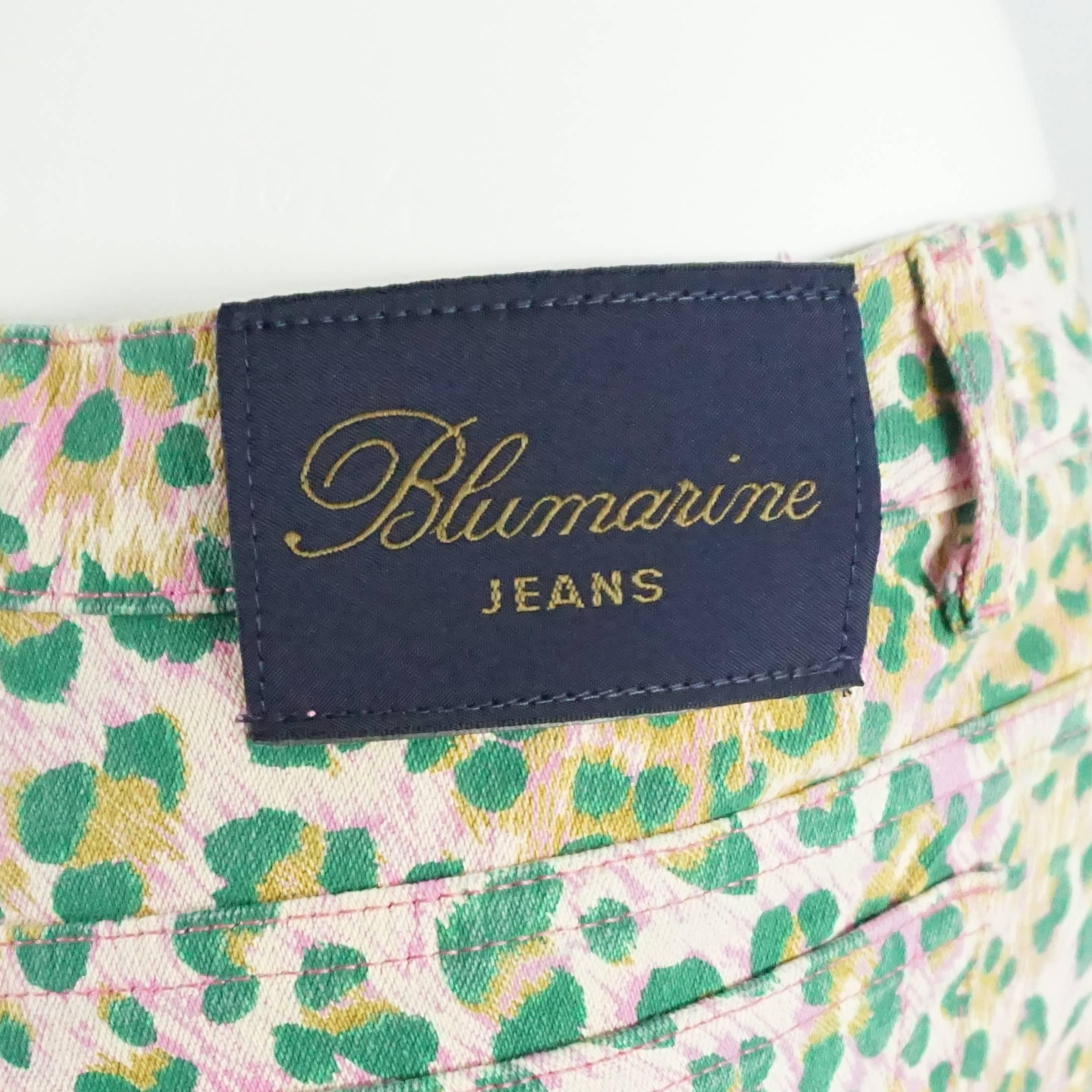 Women's Blumarine Pink and Green Embroidered Animal Print Jeans - 42
