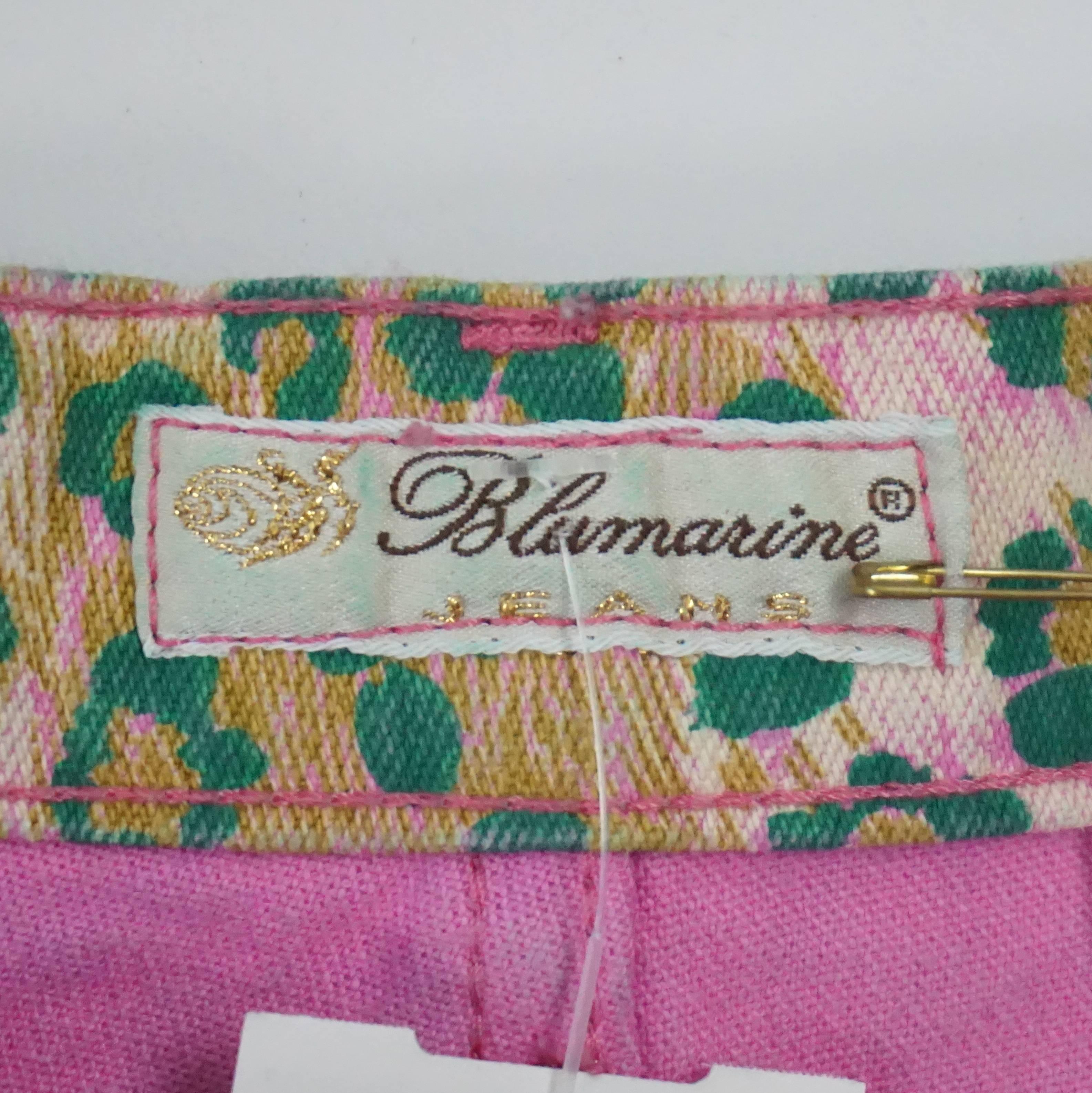 Blumarine Pink and Green Embroidered Animal Print Jeans - 42 1